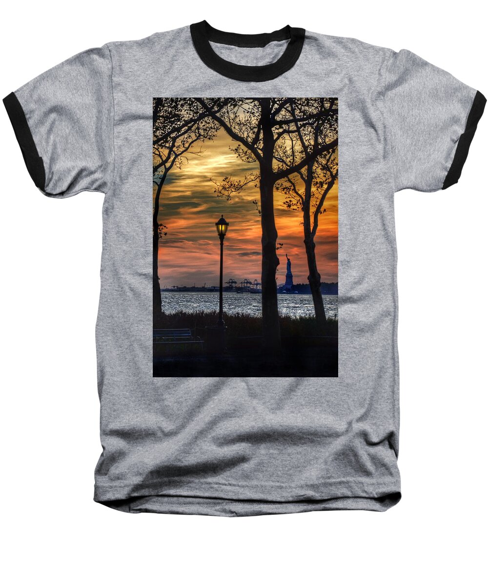 Battery Park Baseball T-Shirt featuring the photograph Statue of Liberty from Battery Park by Marianna Mills