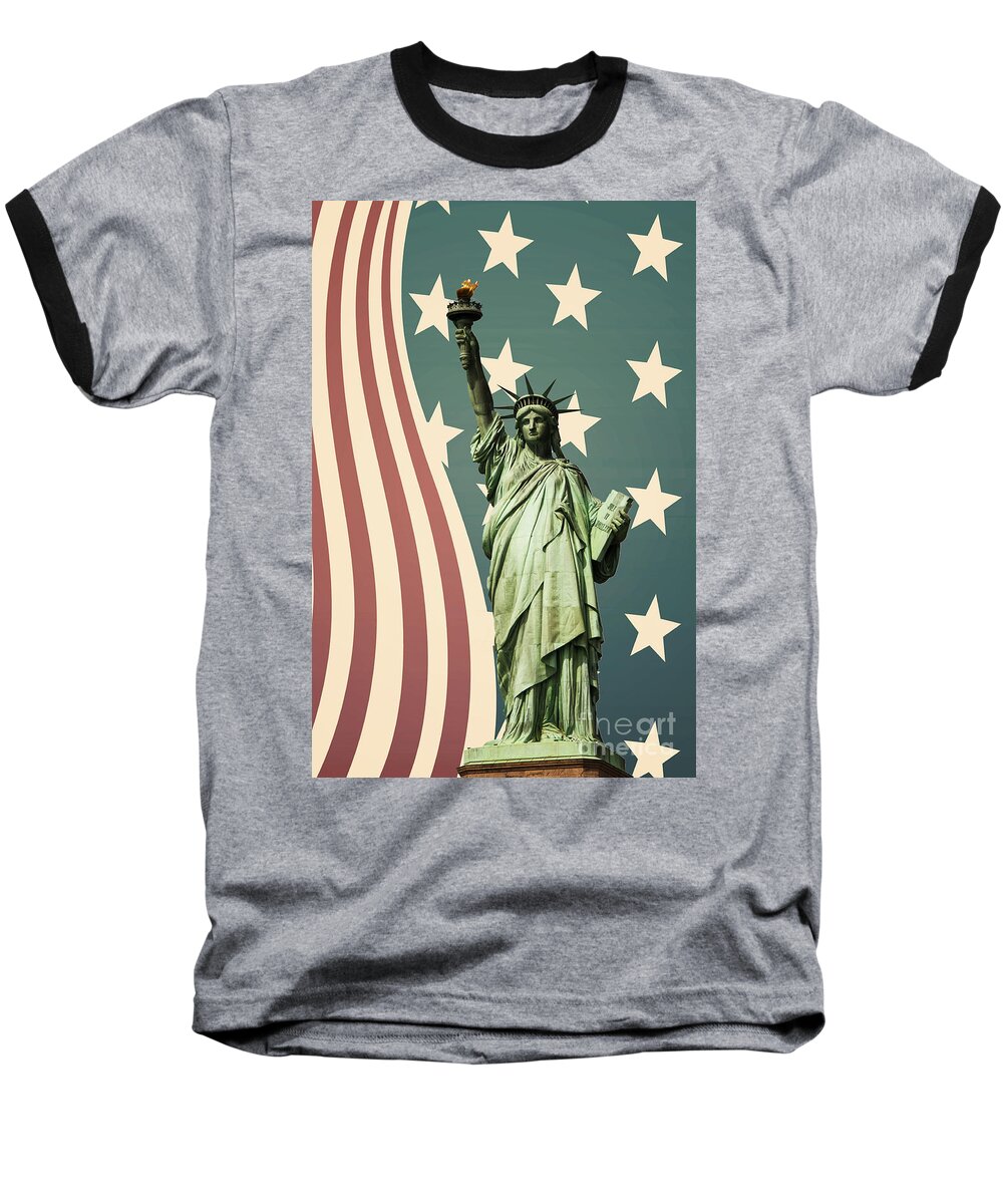 America Baseball T-Shirt featuring the photograph Statue of Liberty by Juli Scalzi