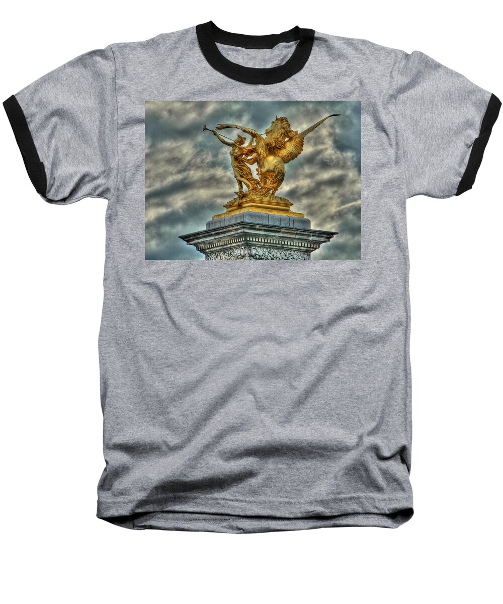 Paris Baseball T-Shirt featuring the photograph Statue on Pont Alexandre III by Michael Kirk