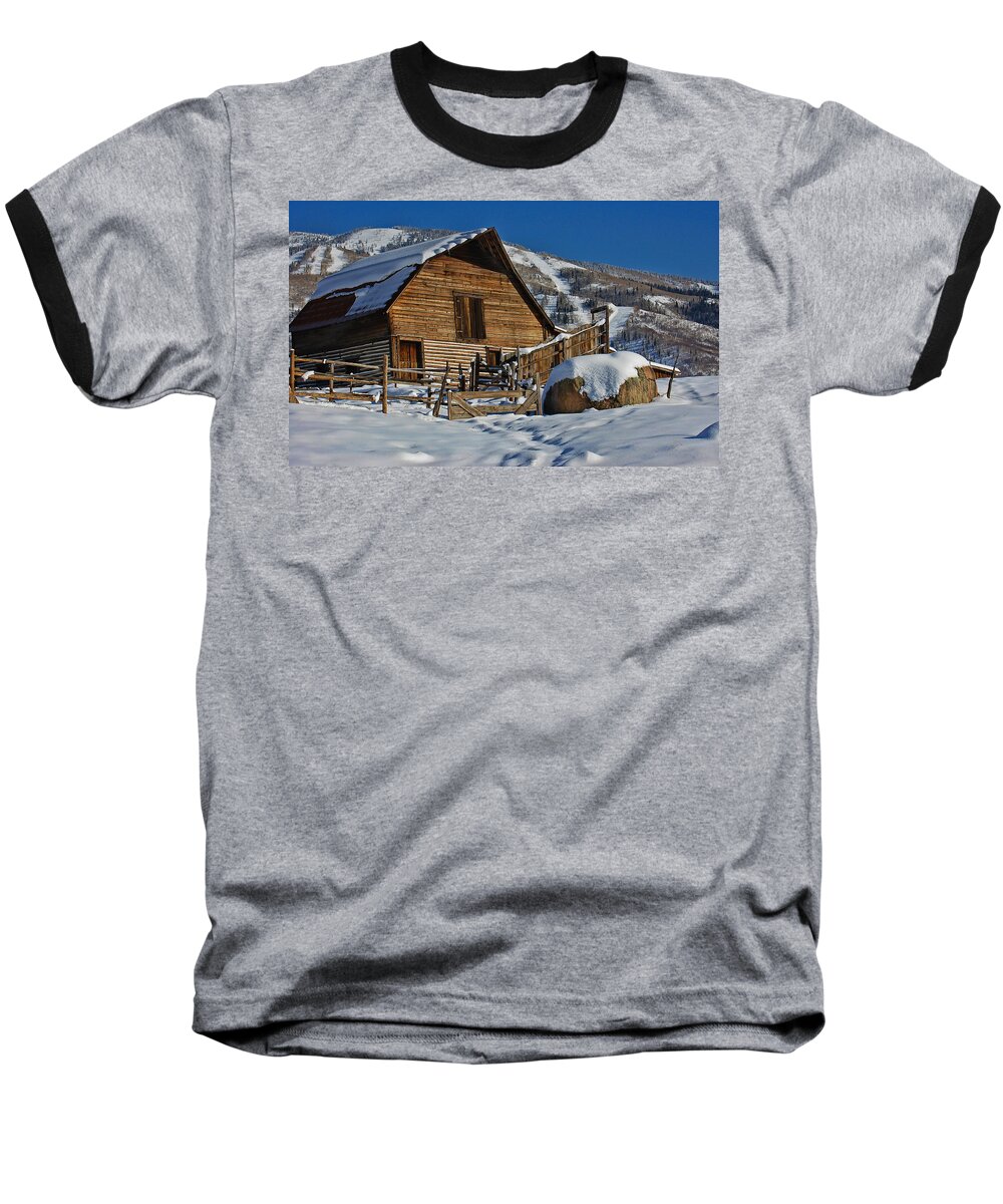 Barn Baseball T-Shirt featuring the photograph Steamboat Barn by Don Schwartz