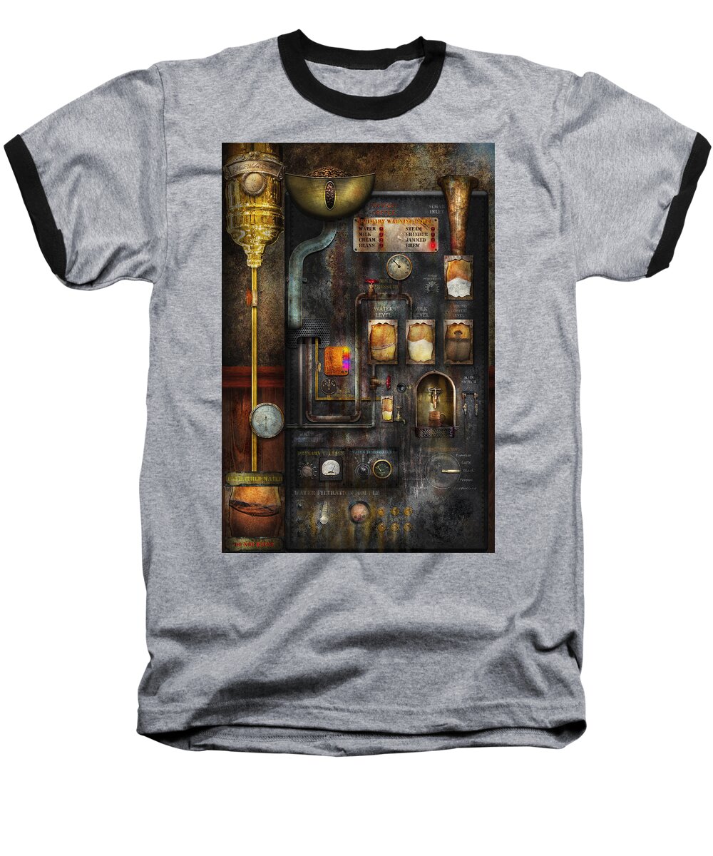 Steampunk Baseball T-Shirt featuring the digital art Steampunk - All that for a cup of coffee by Mike Savad