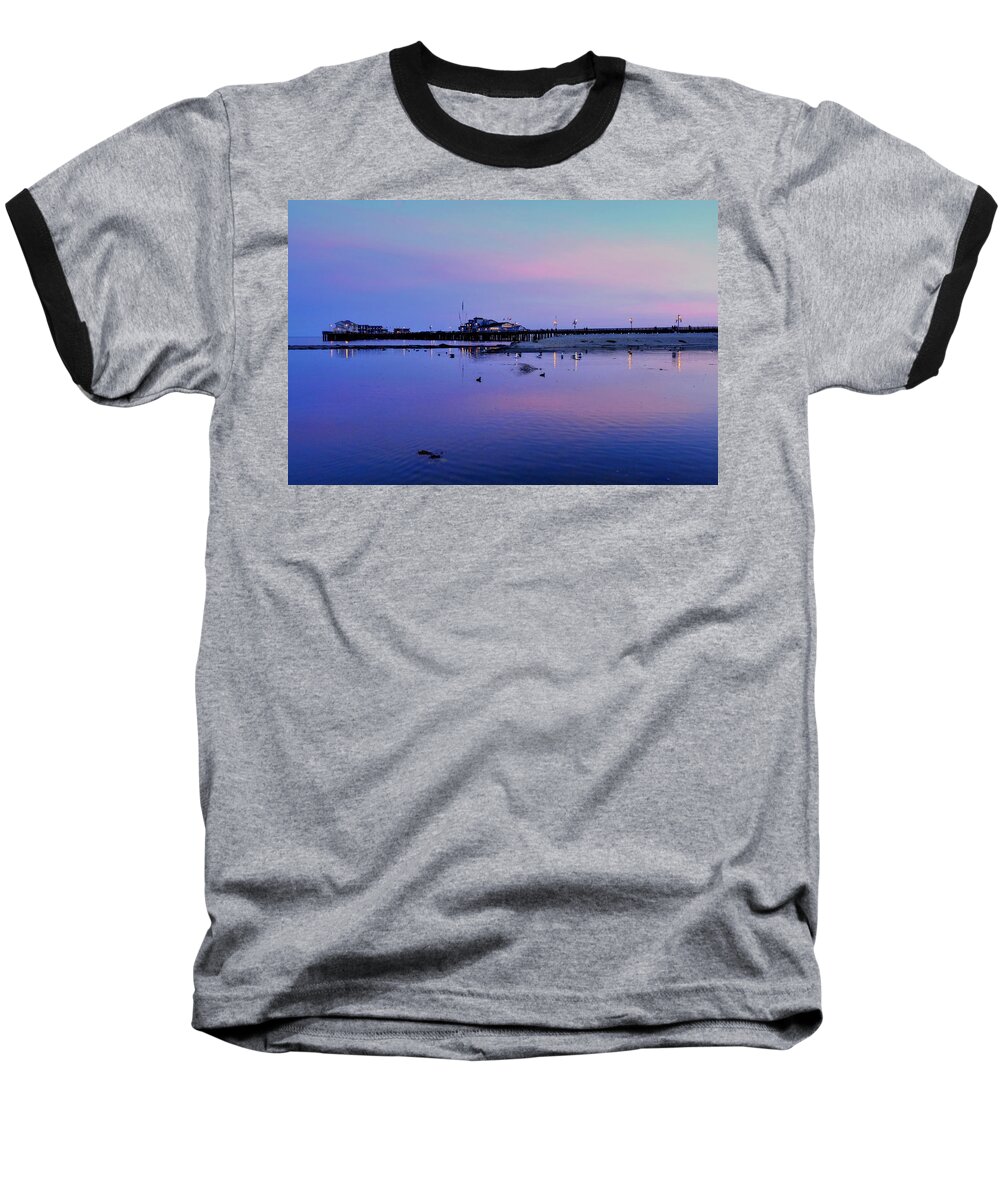 Santa Barbara Baseball T-Shirt featuring the photograph Stearn's Wharf Over Pond by Richard Omura