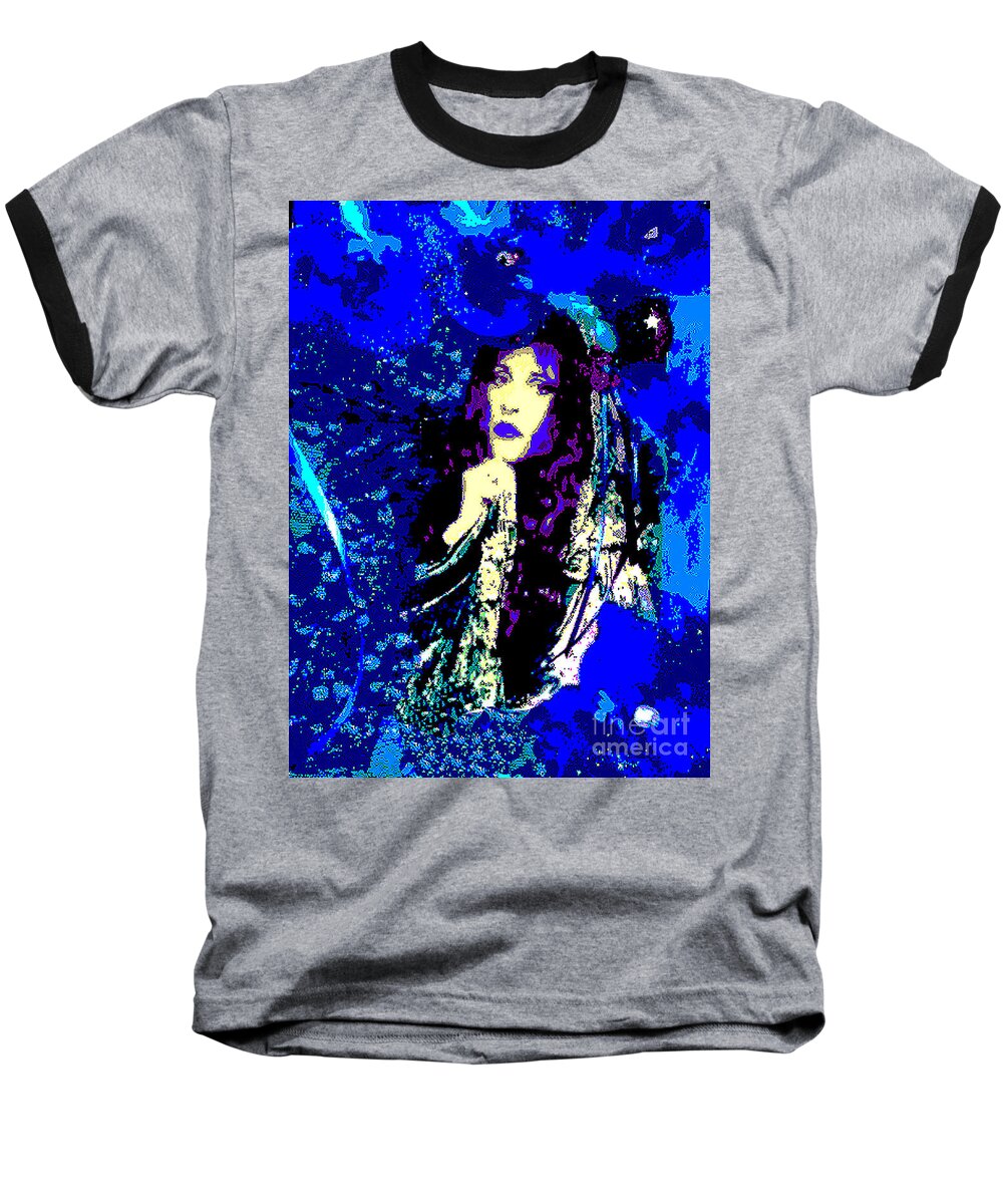 Stevie Baseball T-Shirt featuring the digital art Stevie Nicks In Blue by Alys Caviness-Gober