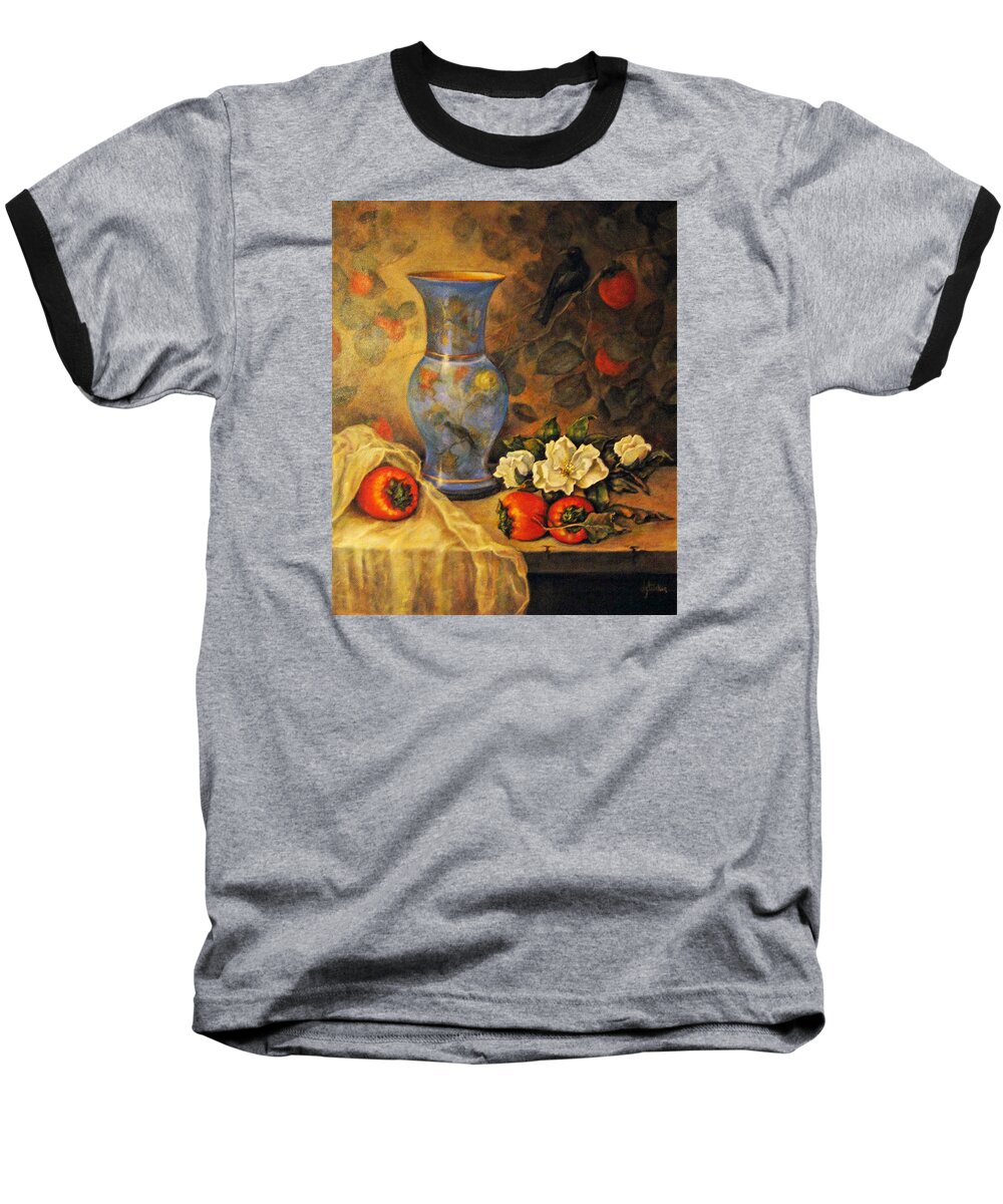 Fruit Baseball T-Shirt featuring the painting Still Life of Persimmons by Donna Tucker