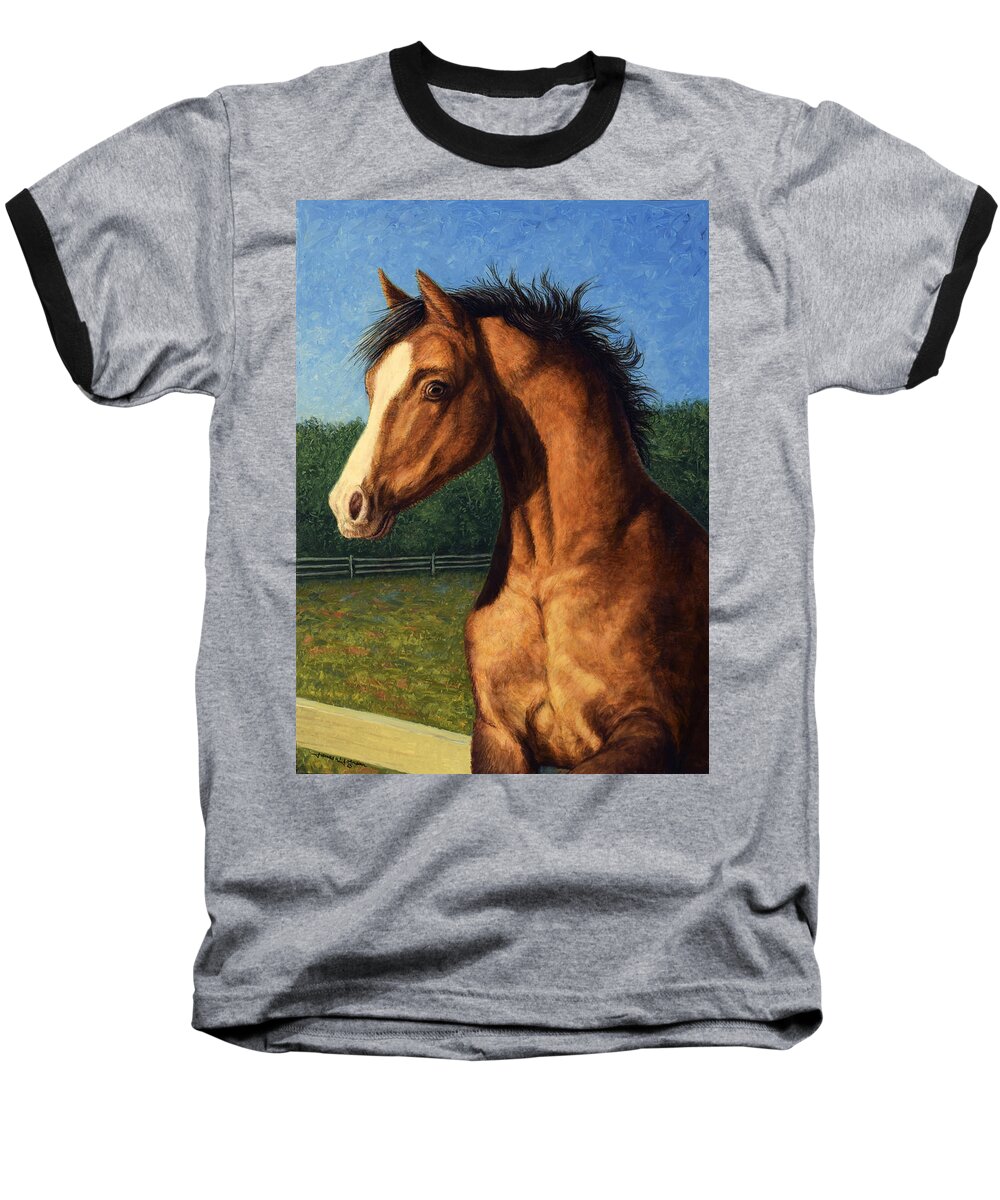 Horse Baseball T-Shirt featuring the painting Stir Crazy by James W Johnson