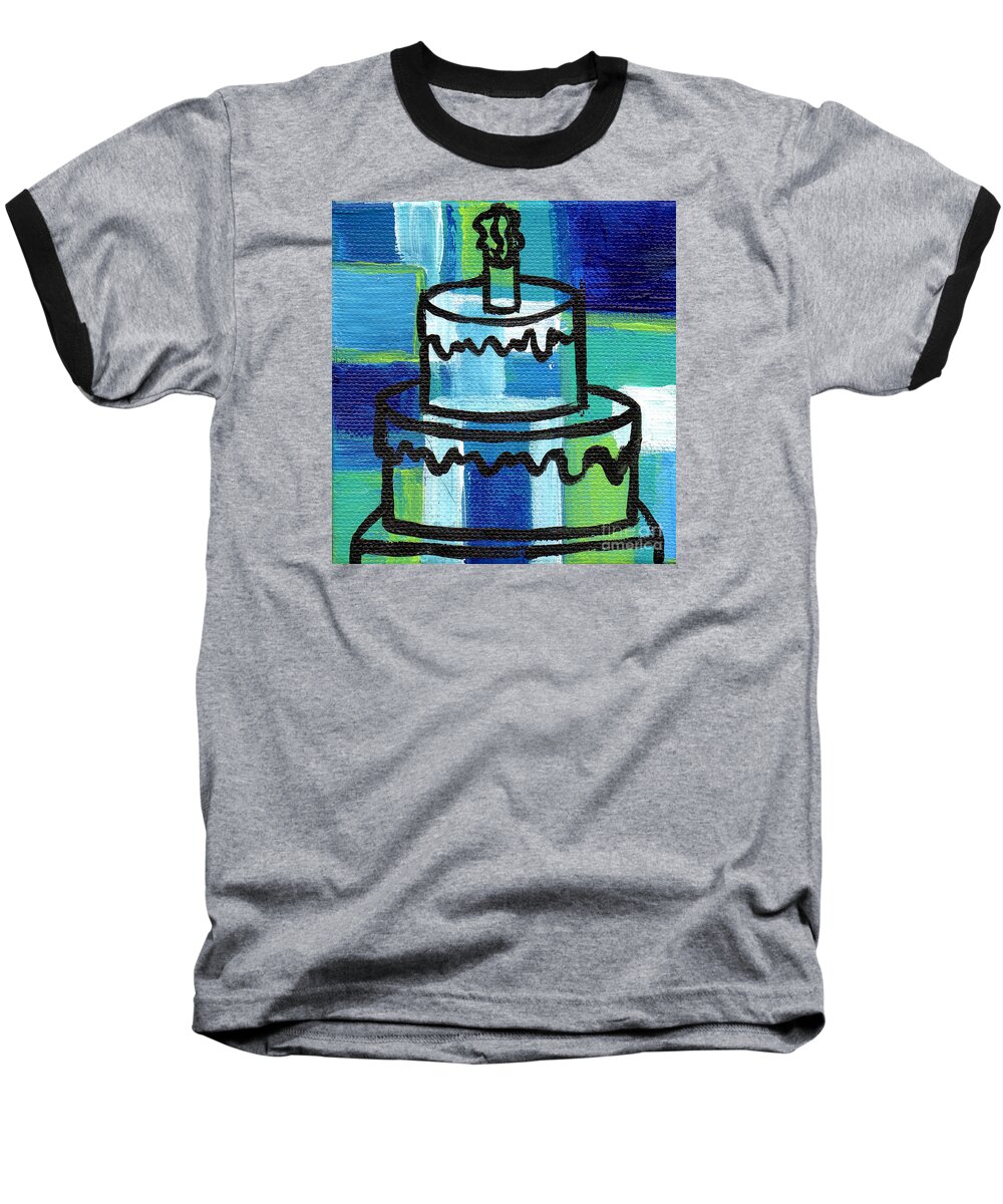 Stl250 Baseball T-Shirt featuring the painting STL250 Birthday Cake Blue and Green Small Abstract by Genevieve Esson