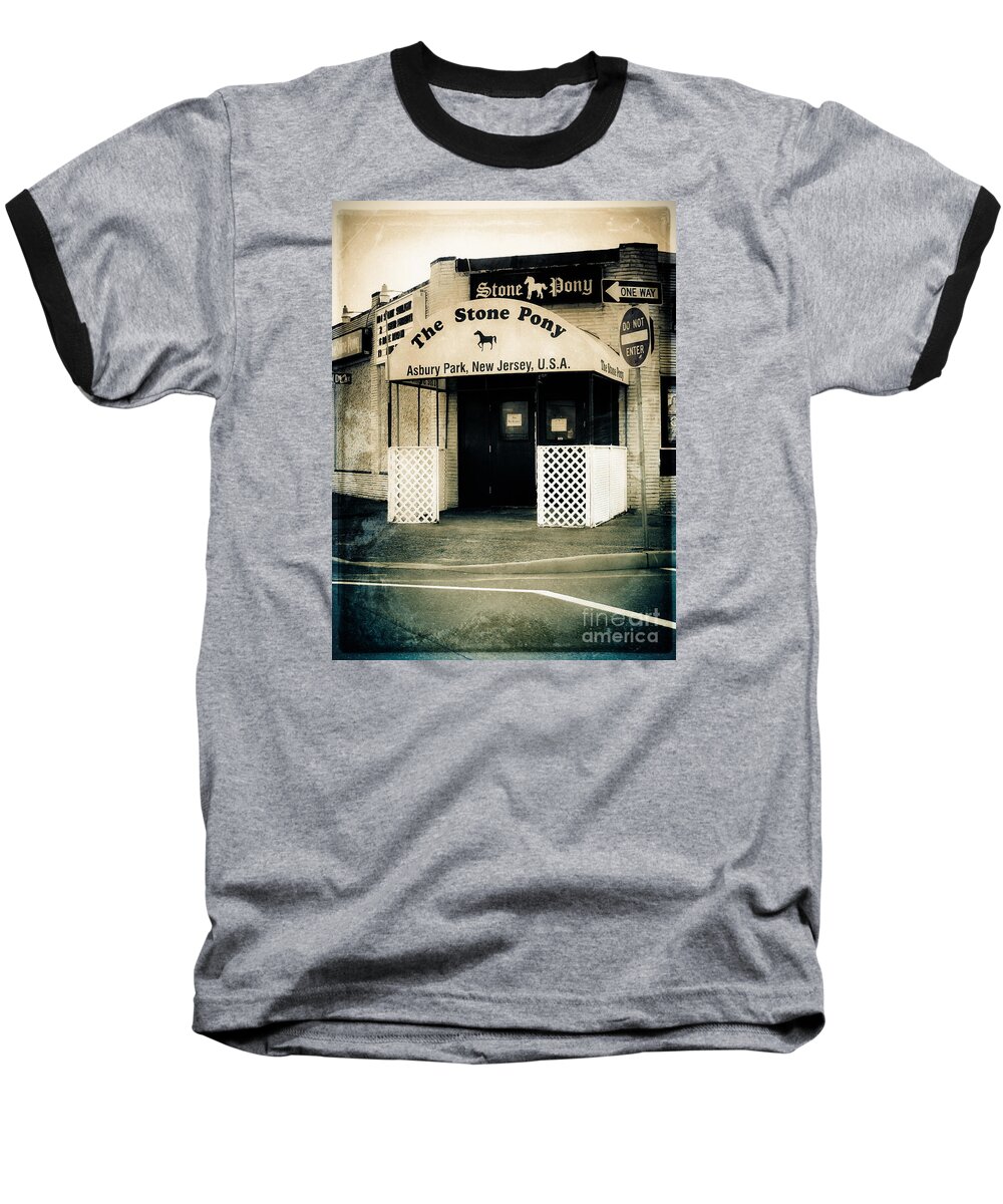 Street Photography Baseball T-Shirt featuring the photograph Stone Pony by Colleen Kammerer