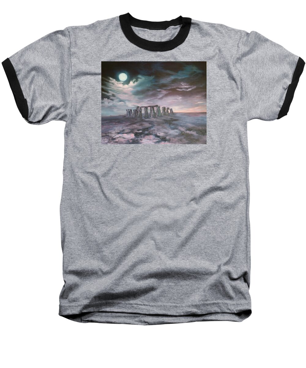 Stonehenge Baseball T-Shirt featuring the painting Stonehenge in Wiltshire by Jean Walker