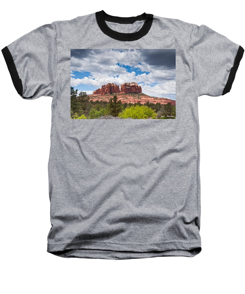 Arizona Baseball T-Shirt featuring the photograph Storm Clouds Over Cathedral Rocks by Jeff Goulden