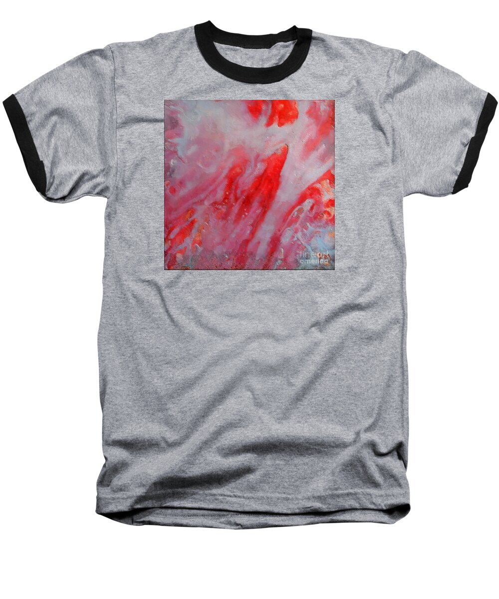 Abstract Baseball T-Shirt featuring the painting Strawberry Ice cream by Dragica Micki Fortuna