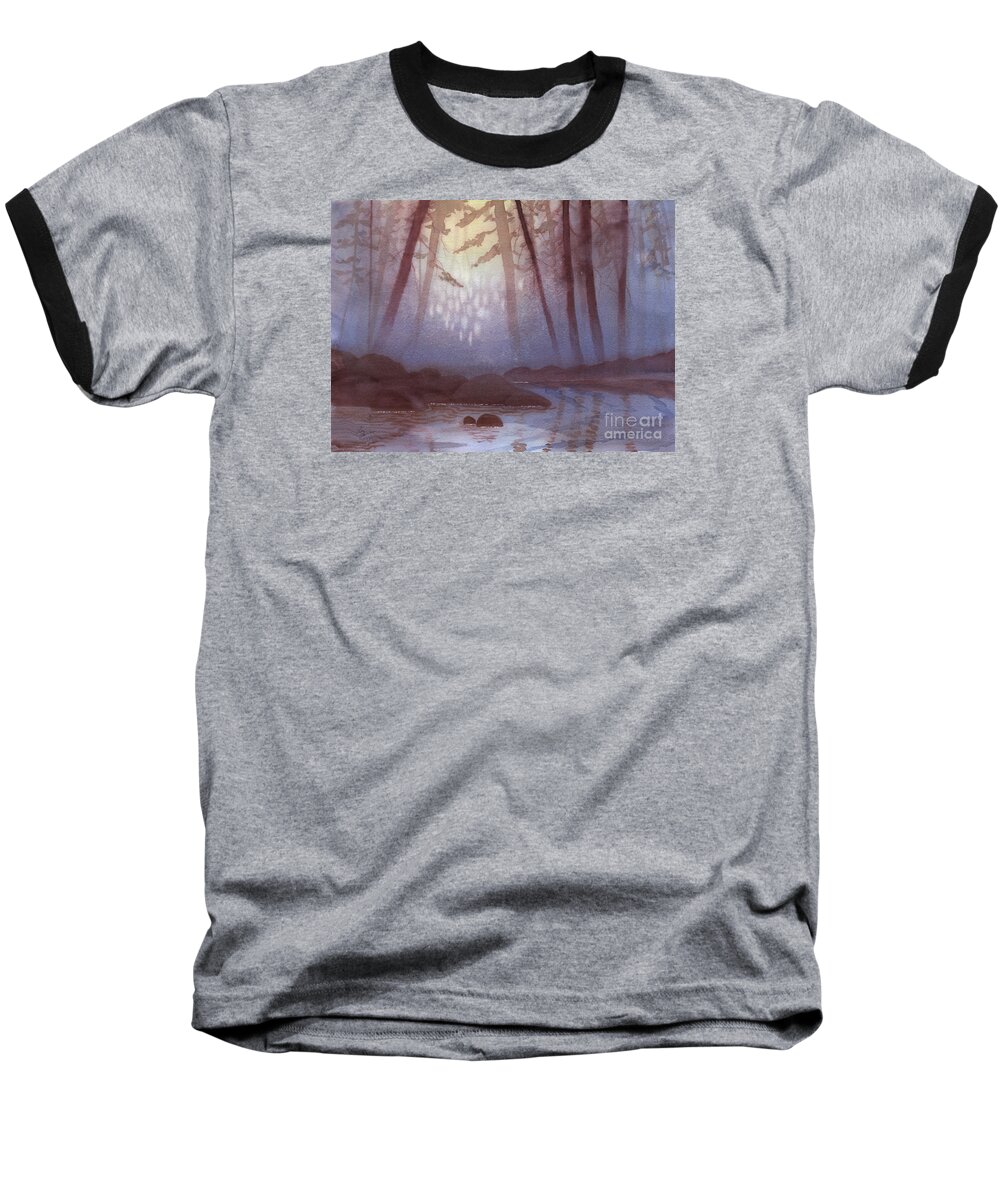 Landscape Baseball T-Shirt featuring the painting Stream in Mist by Lynn Quinn