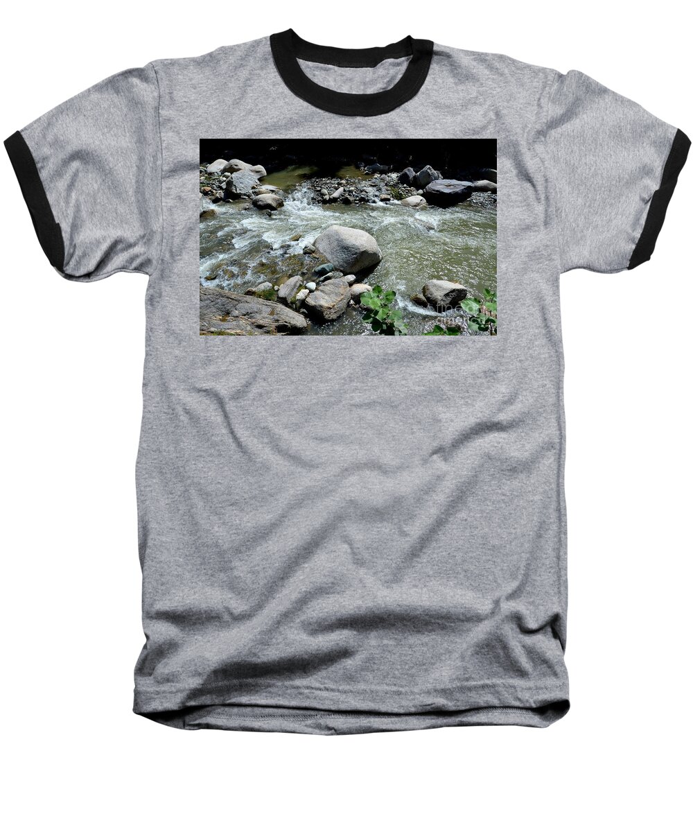 Blue Baseball T-Shirt featuring the photograph Stream water foams and rushes past boulders by Imran Ahmed
