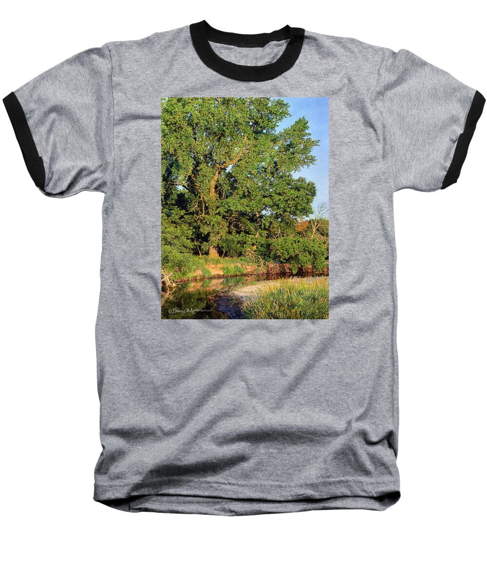 Trees. Streams Baseball T-Shirt featuring the drawing Streamside Cottonwood by Bruce Morrison