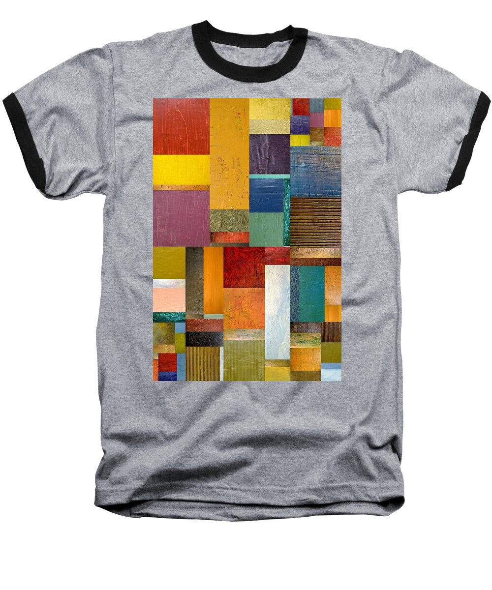 Textural Baseball T-Shirt featuring the painting Strips and Pieces ll by Michelle Calkins