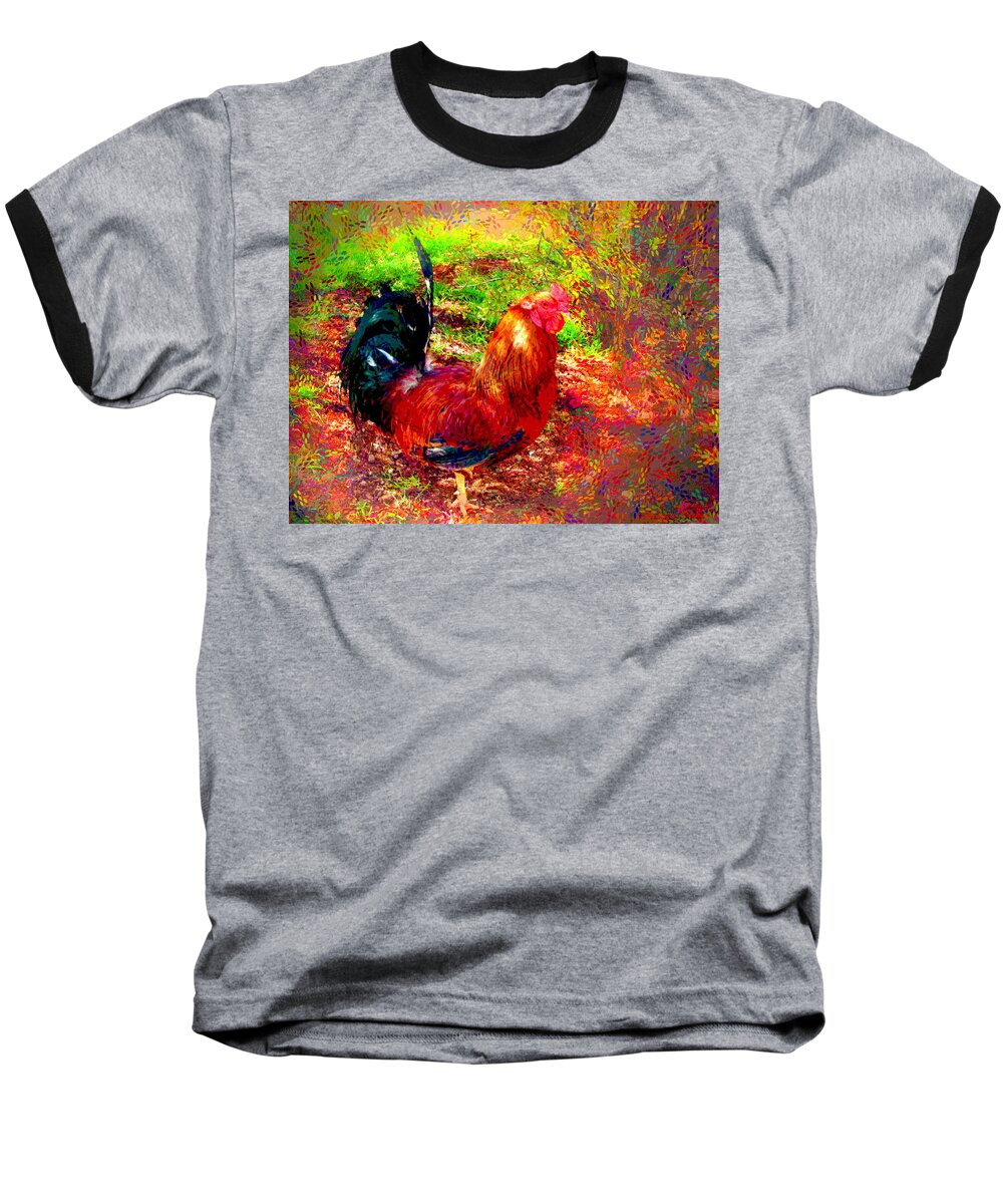 Rooster Baseball T-Shirt featuring the photograph Strutting In Living Color by Joyce Dickens