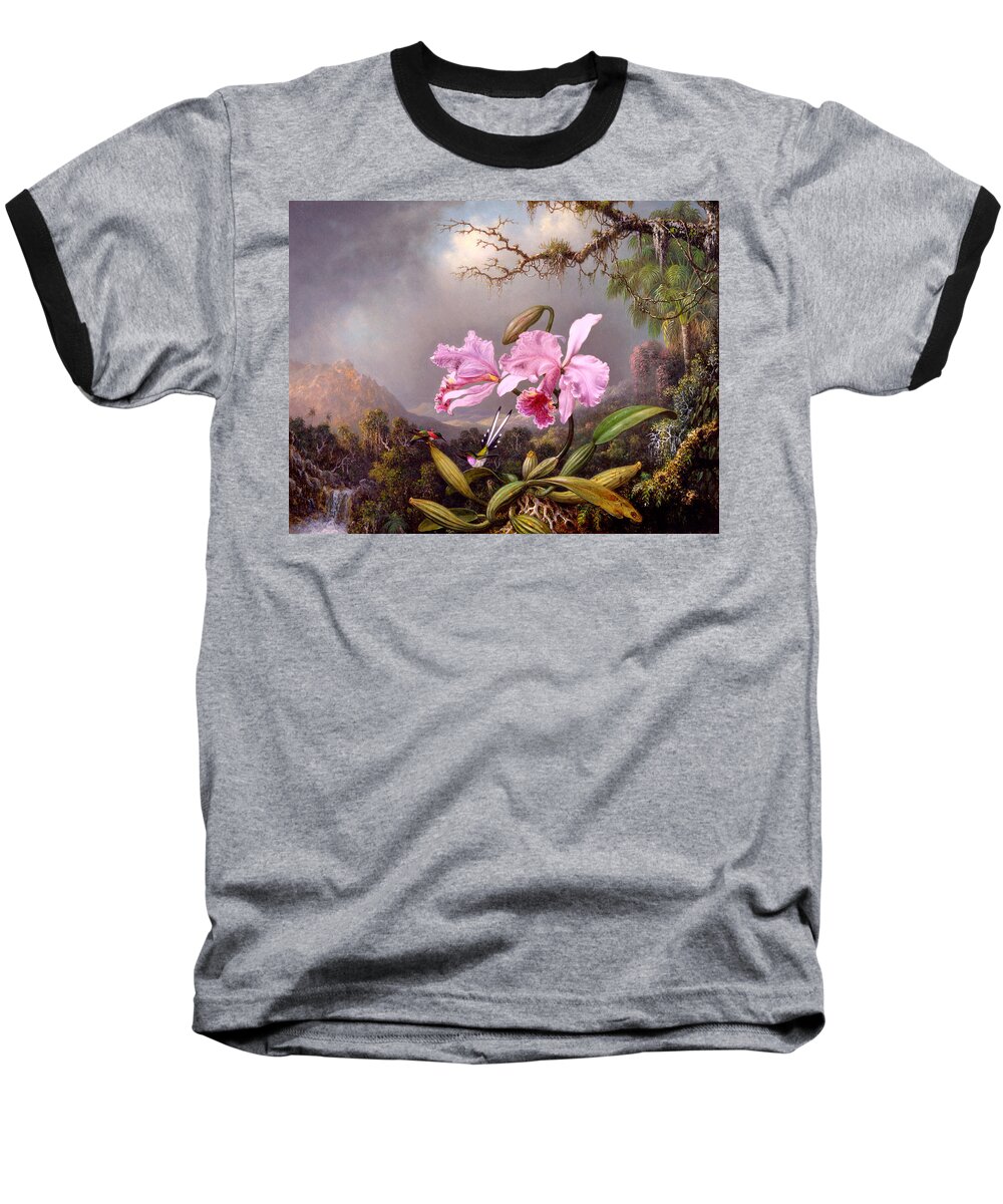 Orchid Baseball T-Shirt featuring the painting Study of an Orchid by Martin Johnson Heade