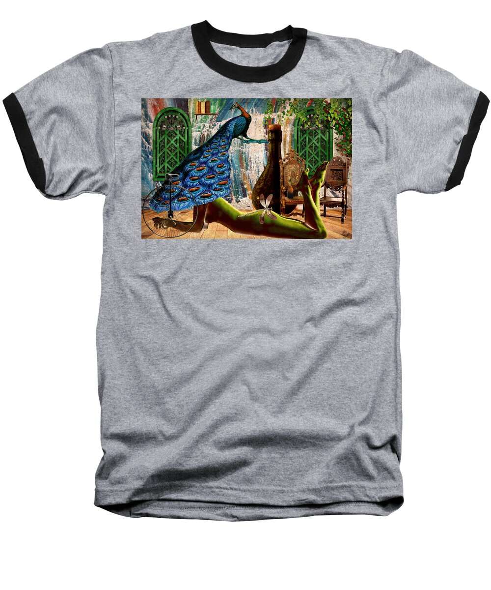 Surreal Baseball T-Shirt featuring the painting Suck My Peacock by Ally White