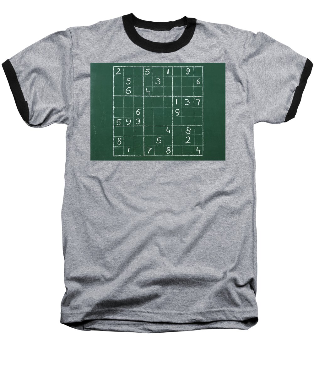 Mathematics Baseball T-Shirt featuring the photograph Sudoku on a Chalkboard by Chevy Fleet
