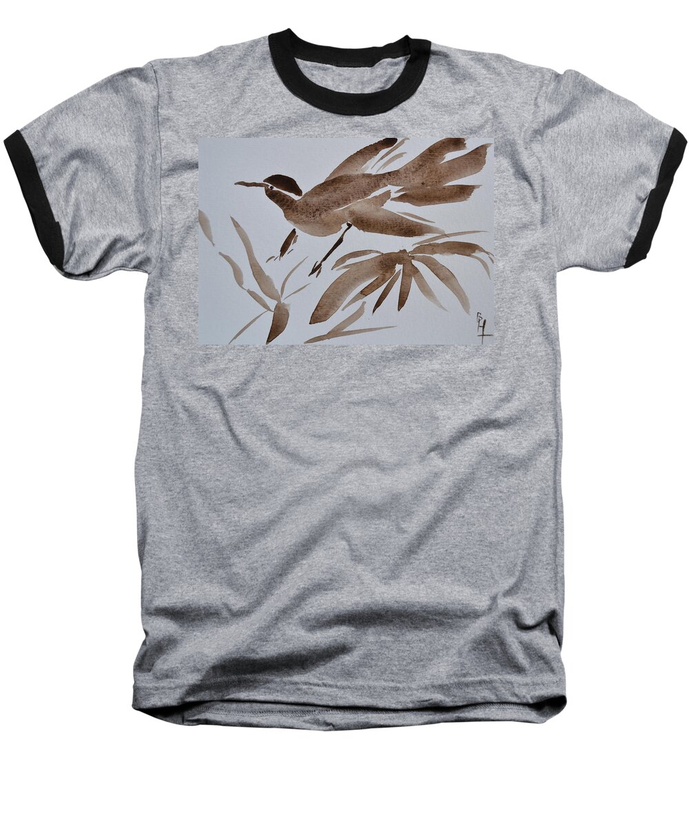Bird Baseball T-Shirt featuring the painting Sumi Bird by Beverley Harper Tinsley