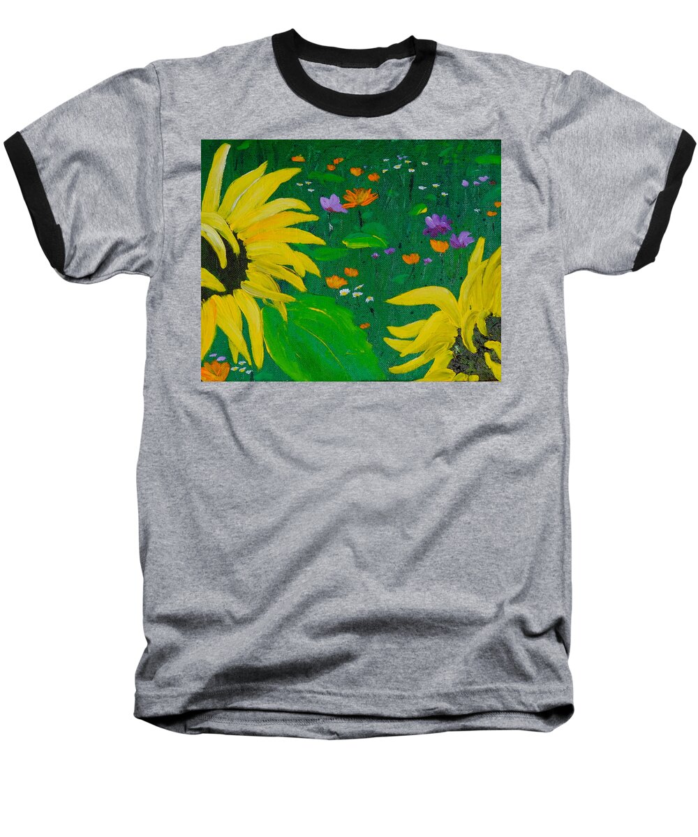 Sunflower Painting Baseball T-Shirt featuring the painting Summer Dance by Cheryl Nancy Ann Gordon