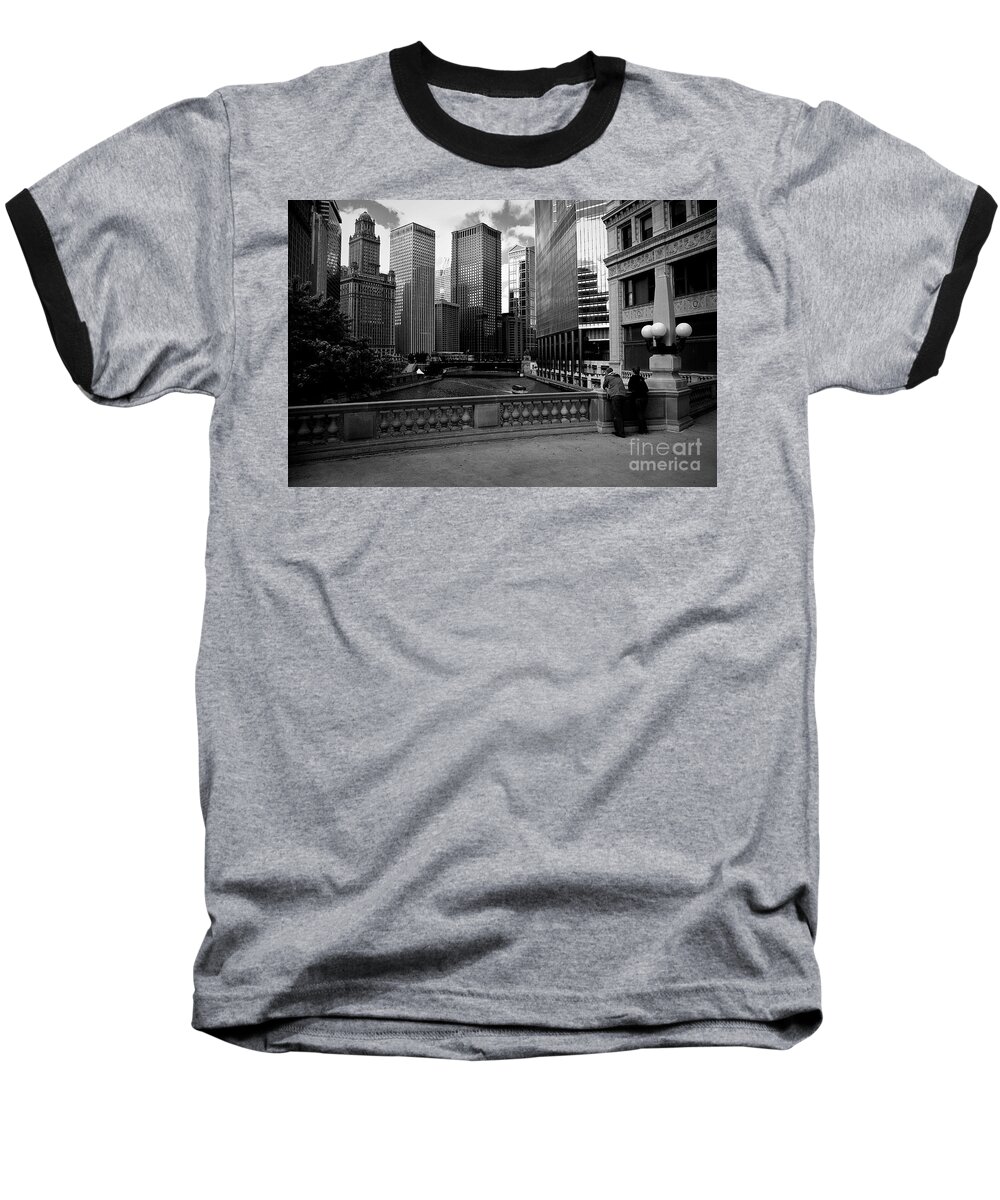 Usa Baseball T-Shirt featuring the photograph Summer on the Chicago River - Black and White by Frank J Casella