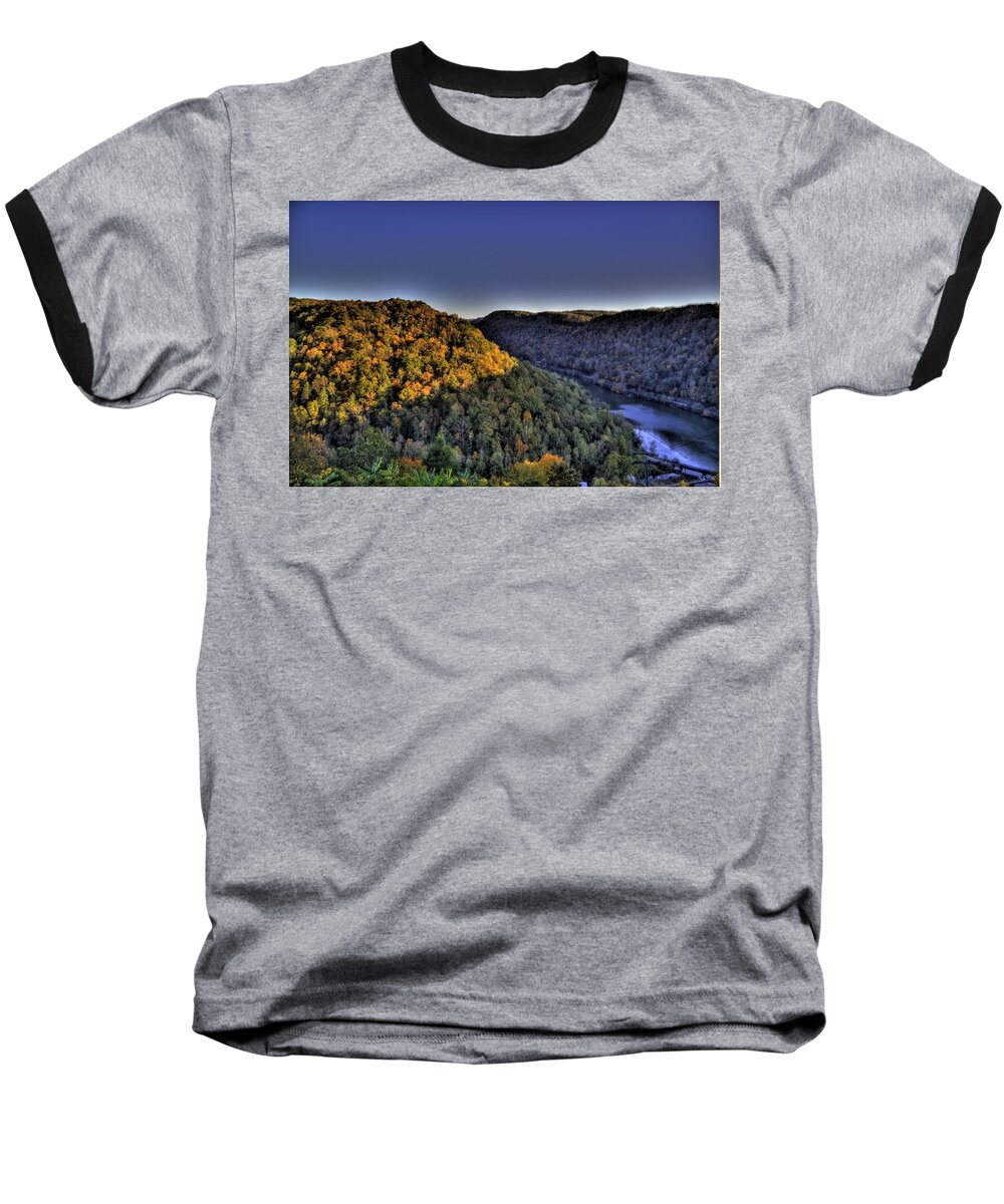 River Baseball T-Shirt featuring the photograph Sun on the Hills by Jonny D