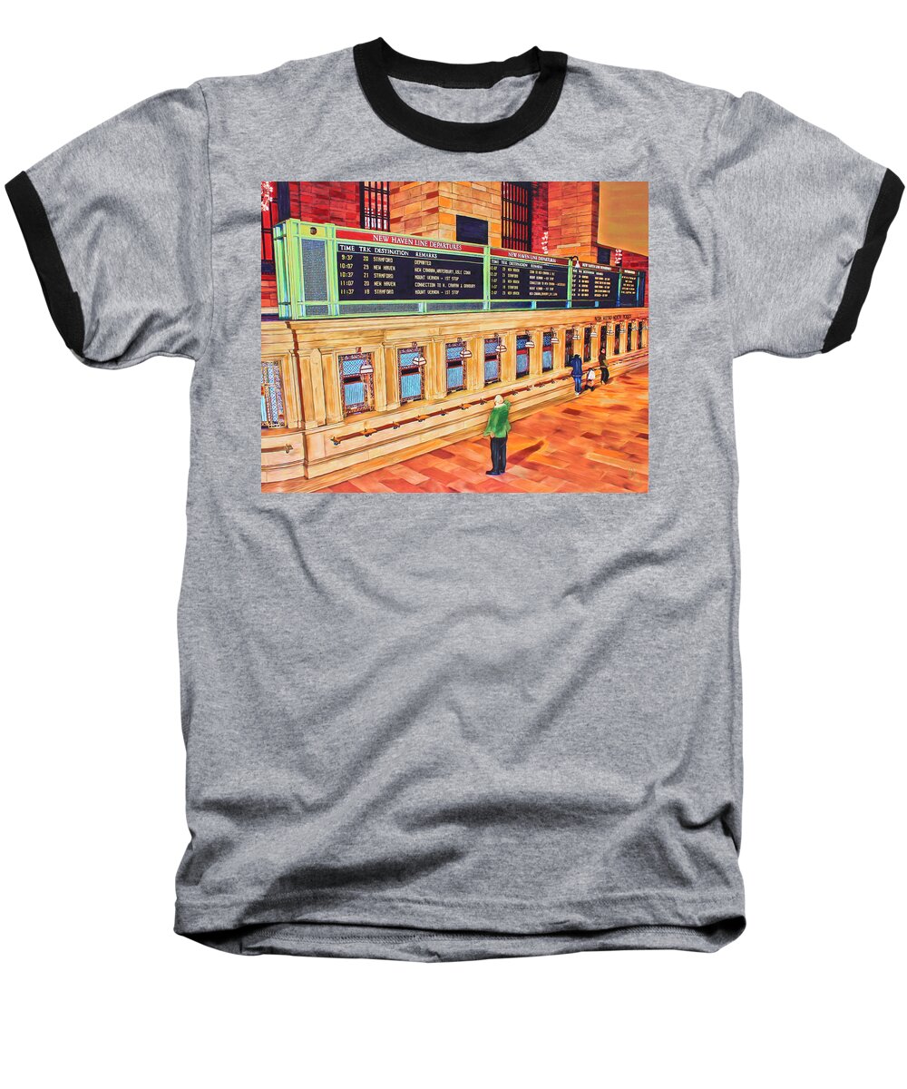 New York Baseball T-Shirt featuring the painting Sunday AM At Grand Central by Deborah Boyd