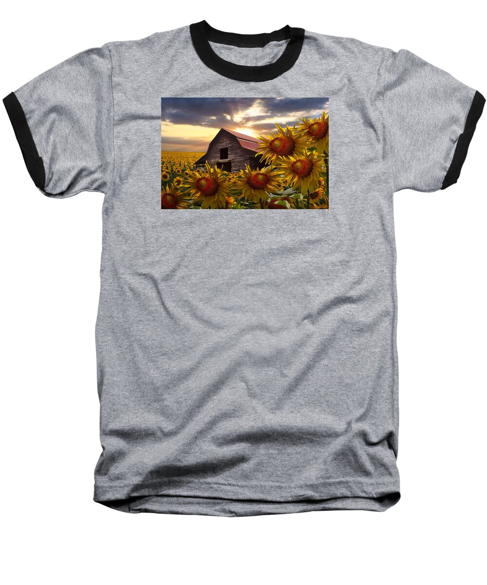 Barn Baseball T-Shirt featuring the photograph Sunflower Dance by Debra and Dave Vanderlaan