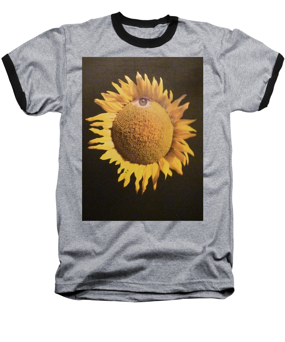 Sunflower Baseball T-Shirt featuring the mixed media SunFlower Eye by Douglas Fromm