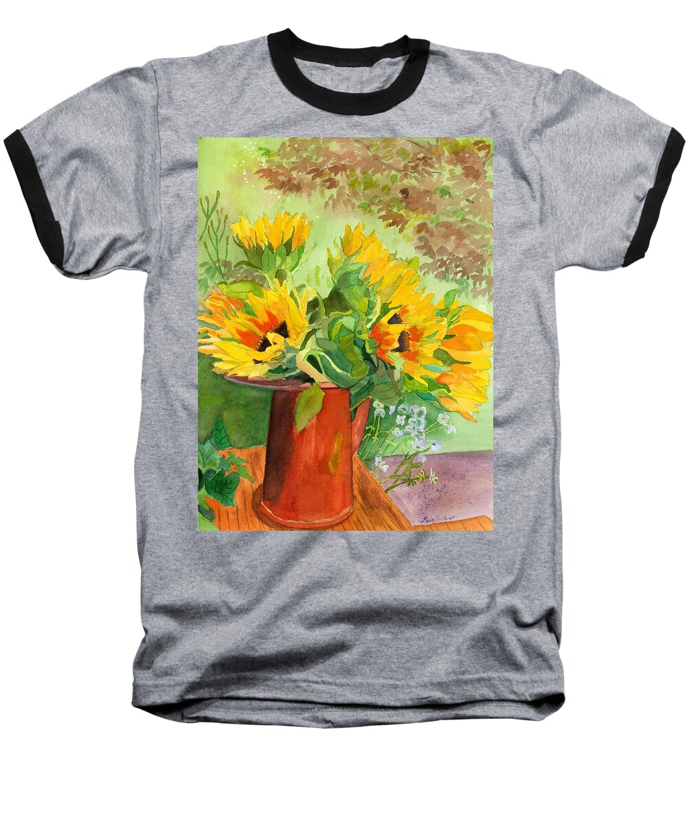 Sunflowers Baseball T-Shirt featuring the painting Sunflowers in Copper by Lynne Reichhart