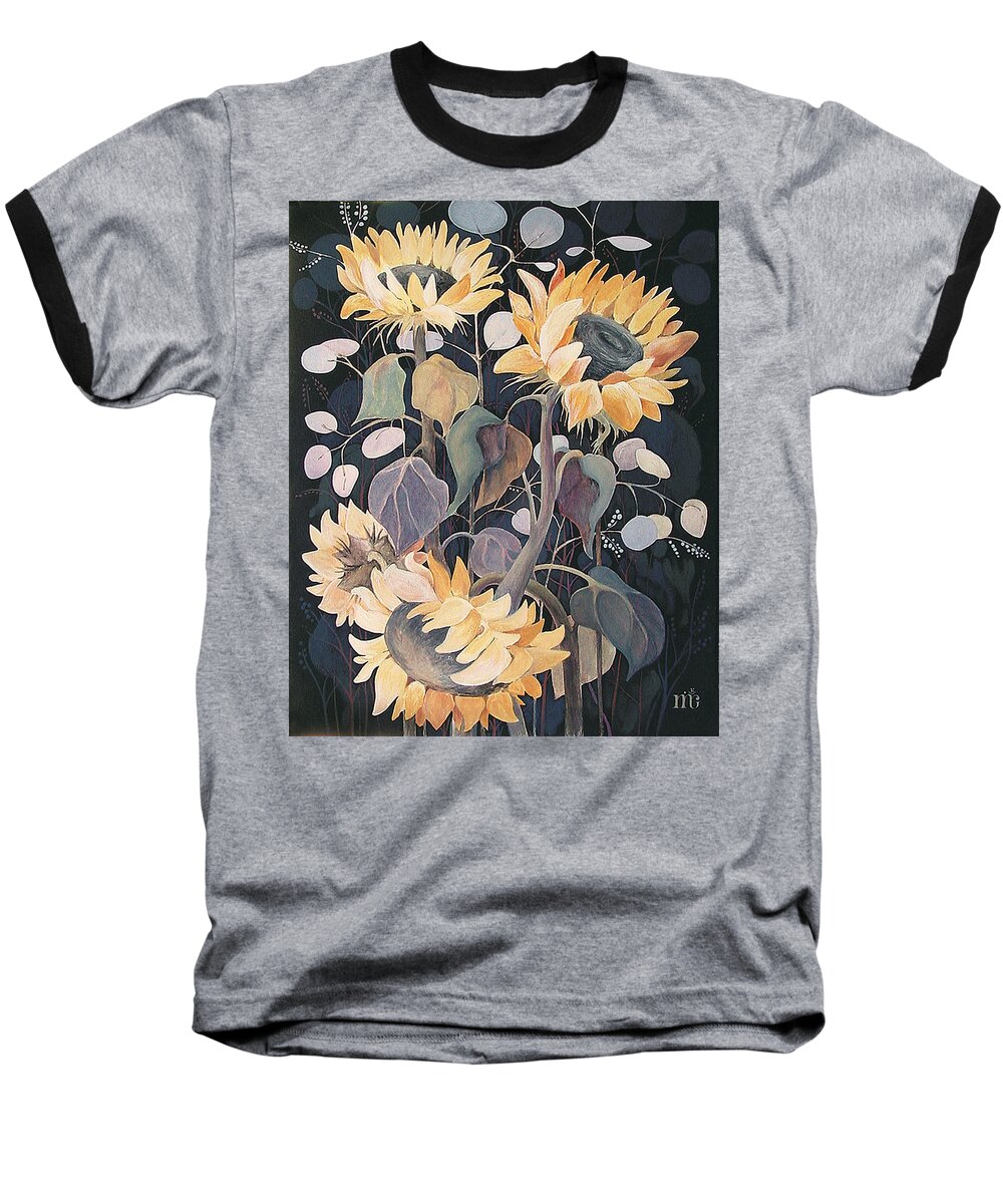 Sunflowers Baseball T-Shirt featuring the painting Sunflowers' Symphony by Marina Gnetetsky