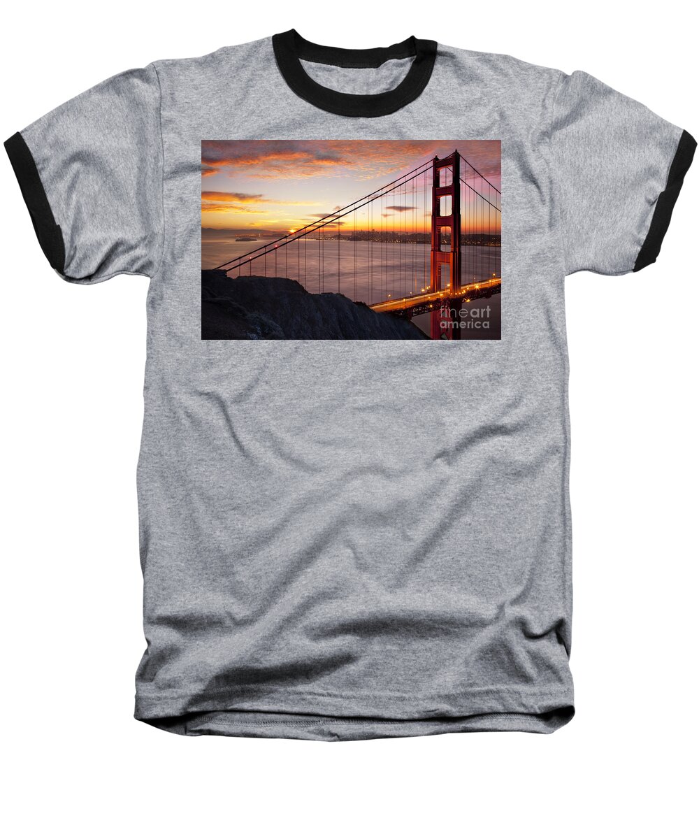 Sunrise Baseball T-Shirt featuring the photograph Sunrise over the Golden Gate Bridge by Brian Jannsen