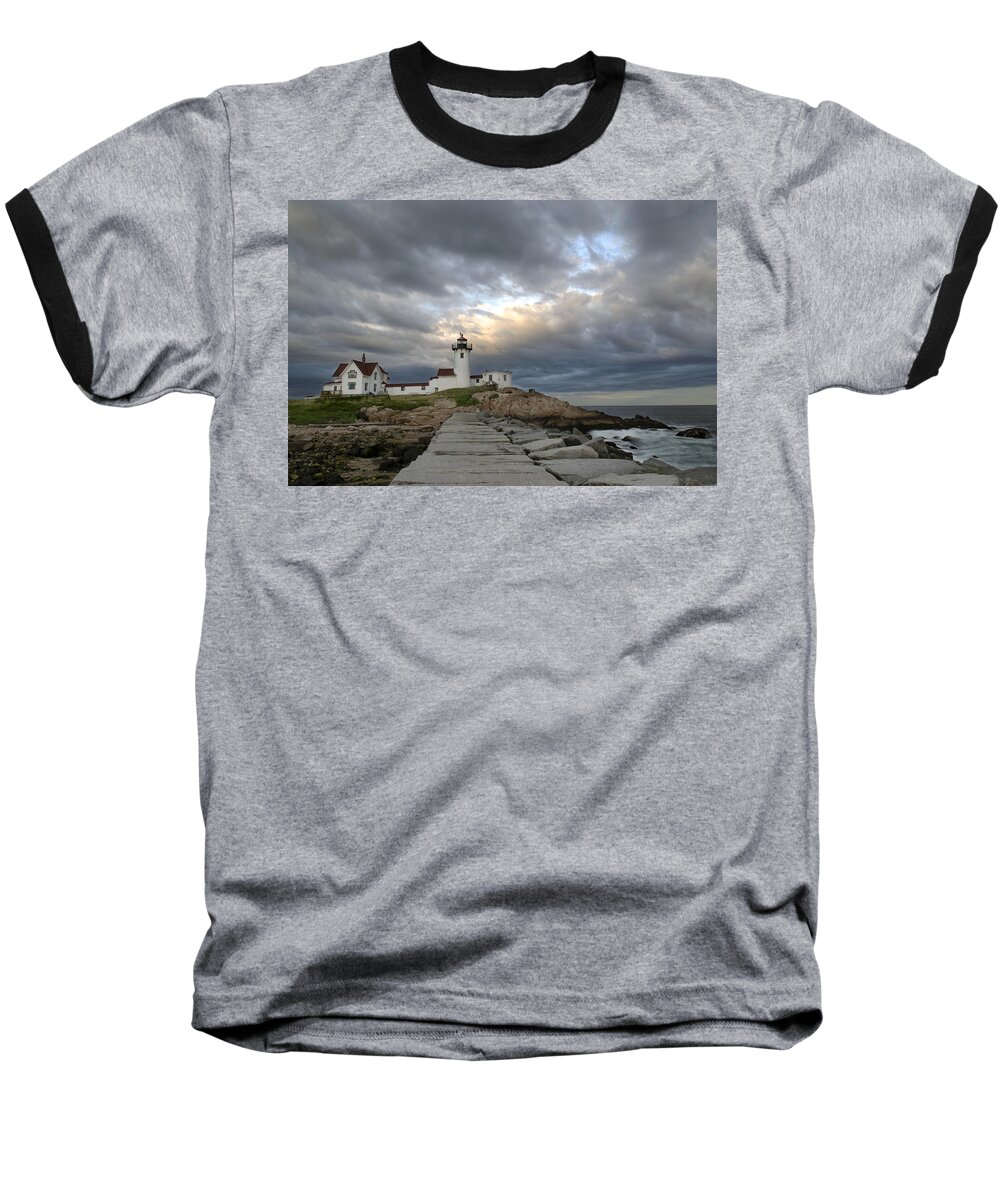 Lighthouse Baseball T-Shirt featuring the photograph Sunset at Eastern Point Lighthouse by Jatin Thakkar