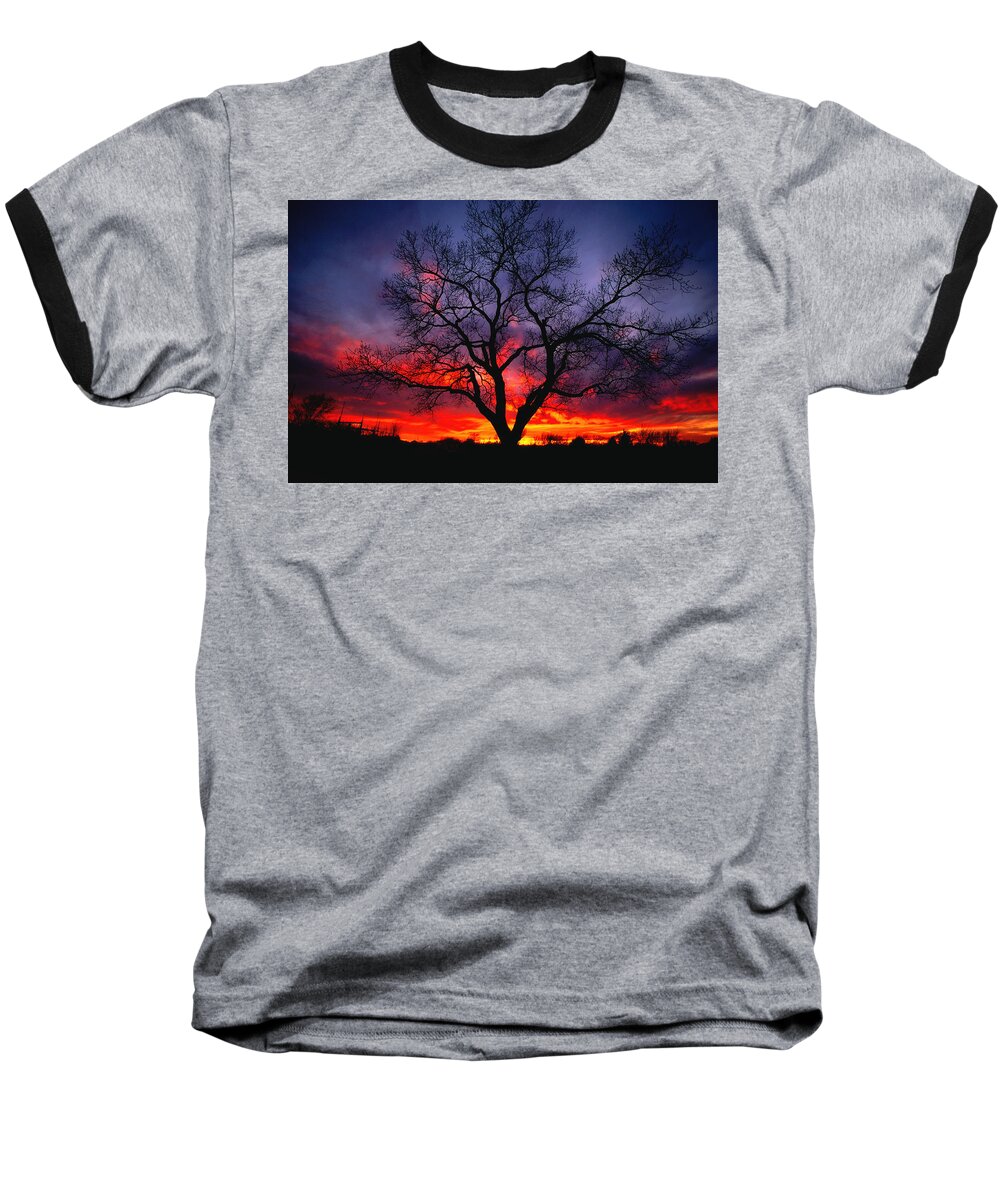 Sunset Baseball T-Shirt featuring the photograph Sunset Fire by Joe Ownbey