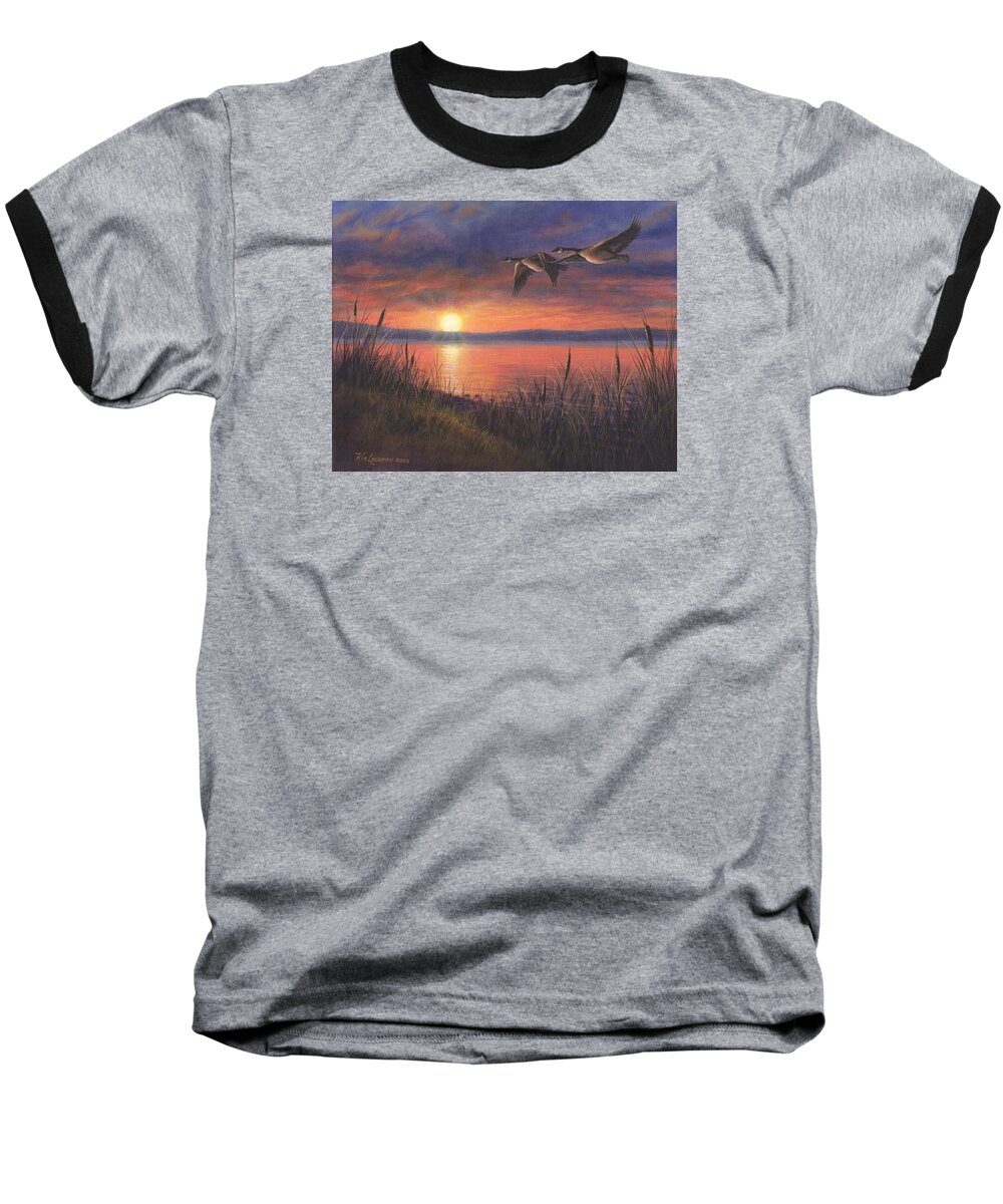 Landscape Baseball T-Shirt featuring the painting Sunset Flight by Kim Lockman