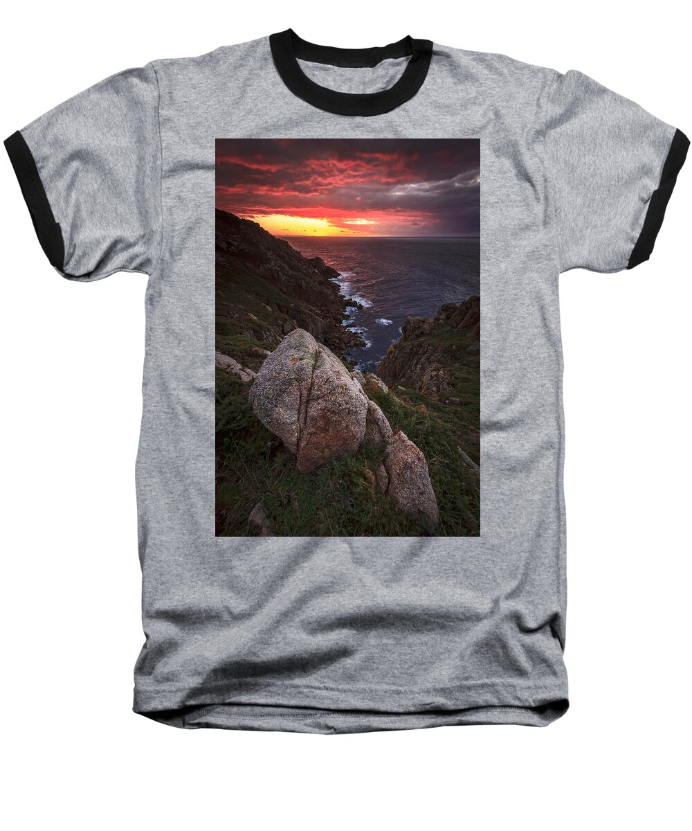 Cliffs Baseball T-Shirt featuring the photograph Sunset on Cape Prior Galicia Spain by Pablo Avanzini