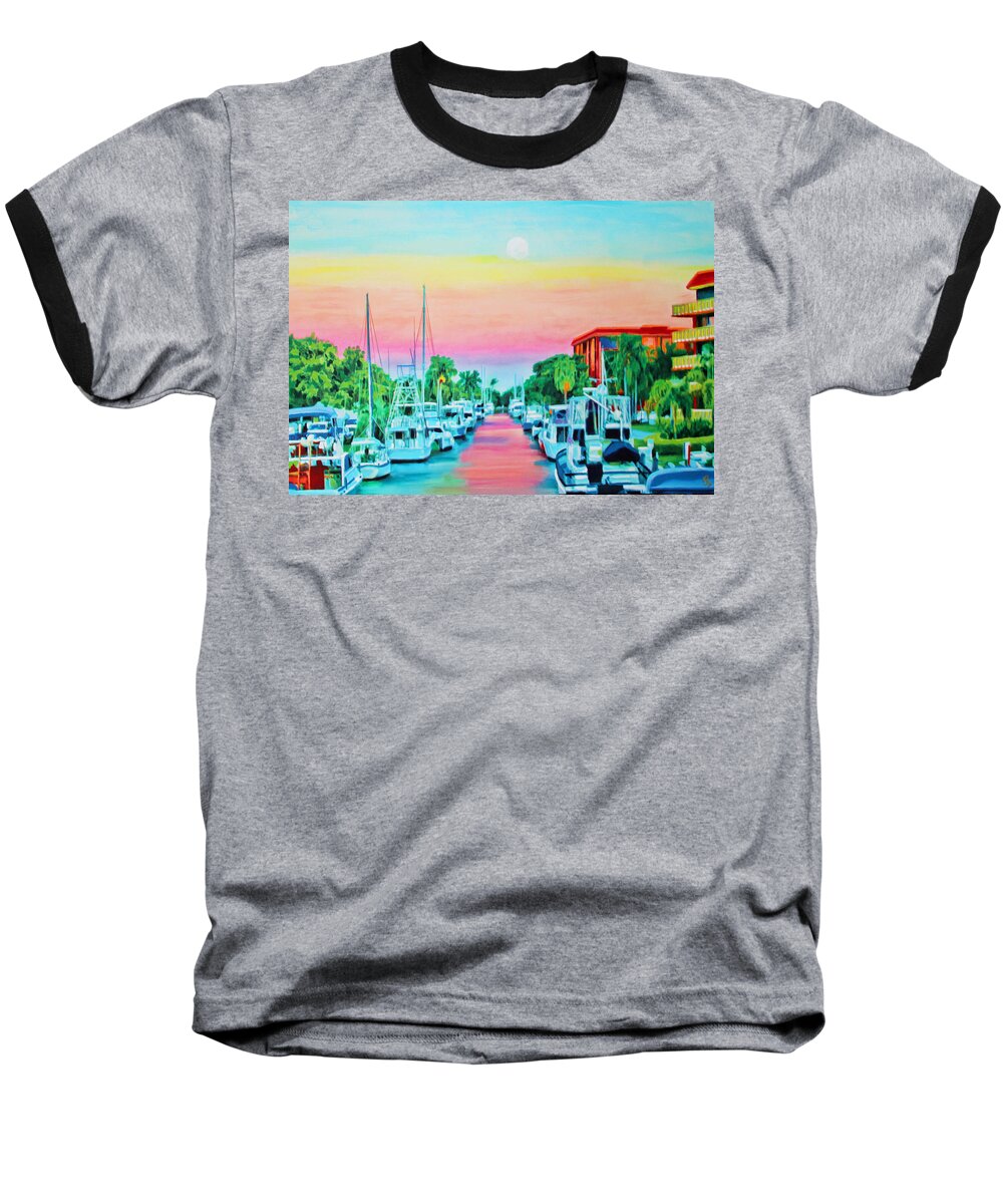 Sunset Baseball T-Shirt featuring the painting Sunset On The Canal by Deborah Boyd