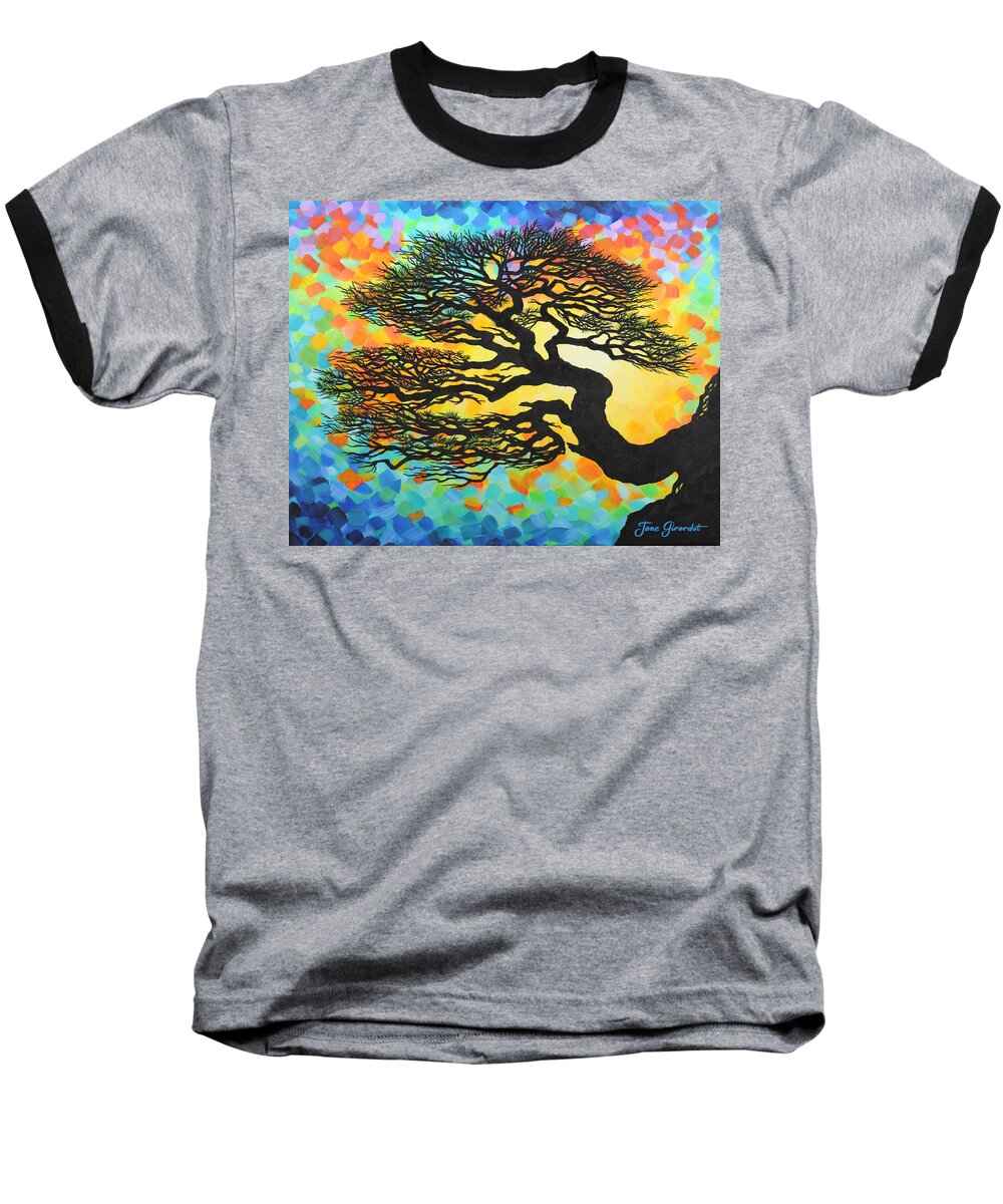 Sunset Baseball T-Shirt featuring the painting Sunset Pine by Jane Girardot