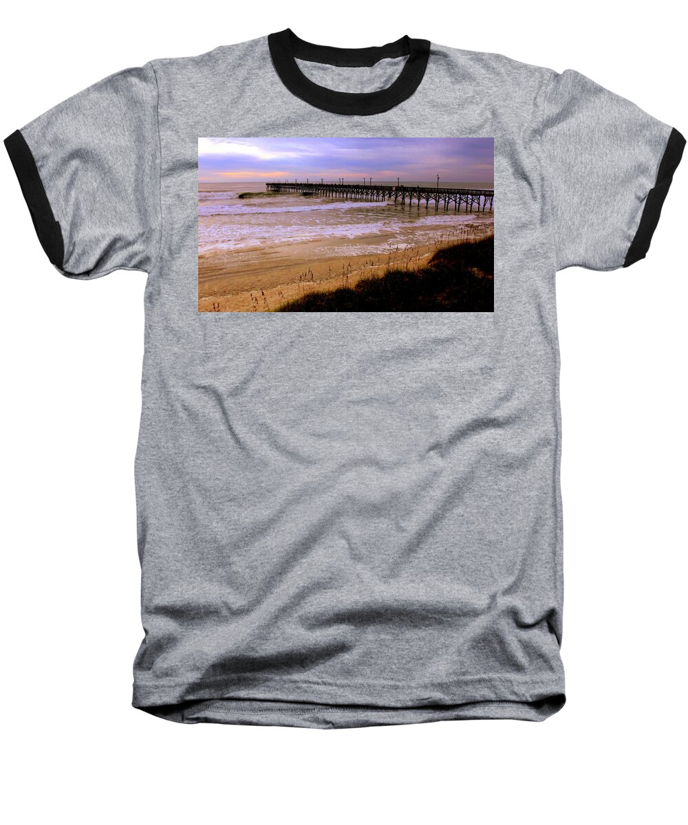 Topsail Island Baseball T-Shirt featuring the photograph Surf City Pier by Karen Wiles