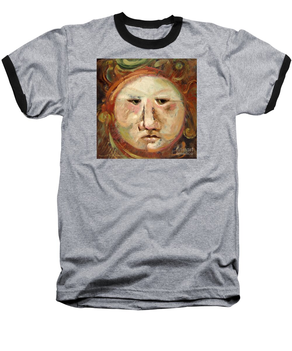 Moon Baseball T-Shirt featuring the painting Suspicious Moonface by Randy Wollenmann