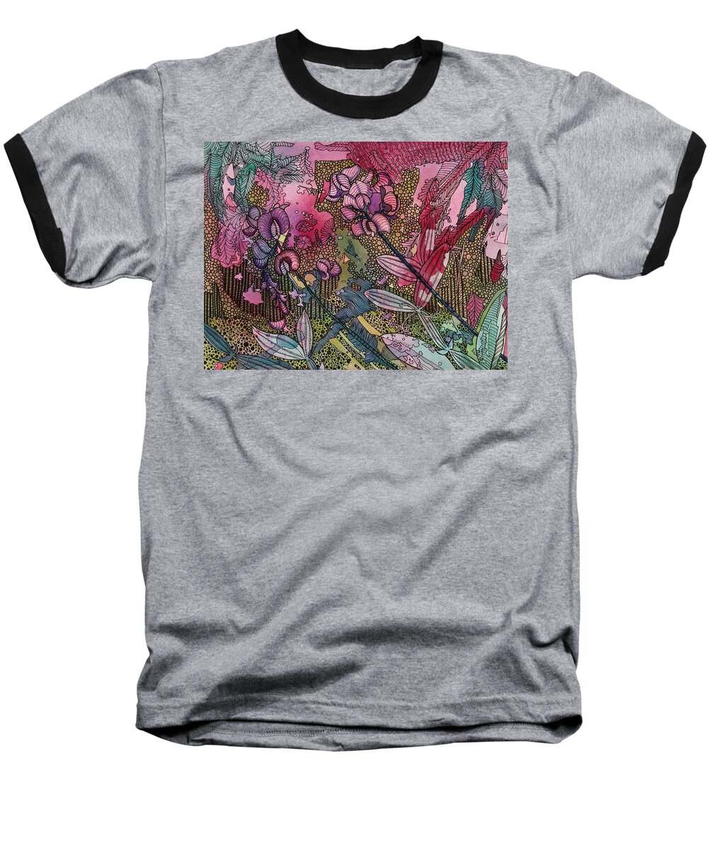 Peas Baseball T-Shirt featuring the painting Sweet Peas in Bloom by Terry Holliday