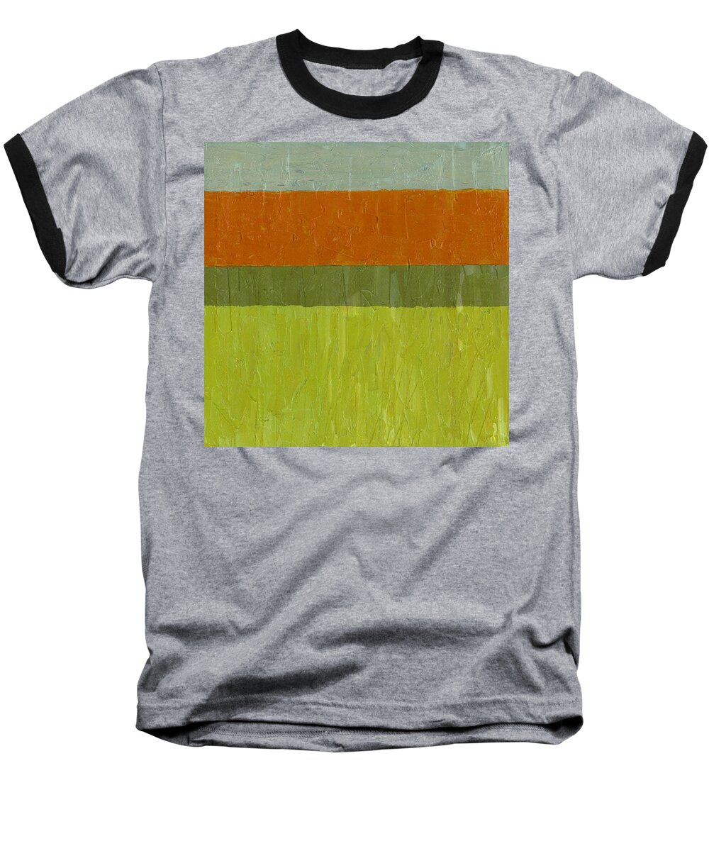 Abstract Baseball T-Shirt featuring the painting Sweet Potato and Pea Green by Michelle Calkins