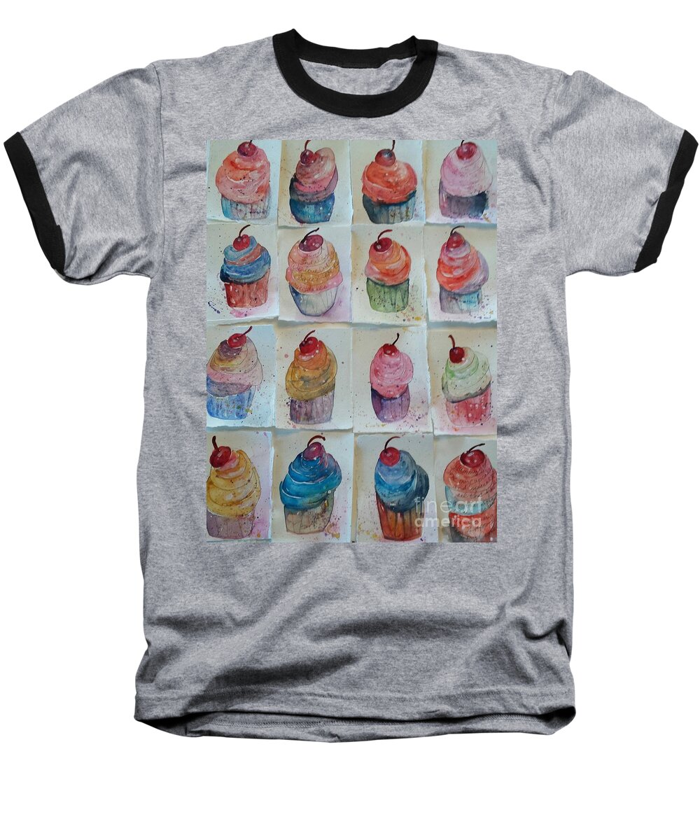 Cupcakes Baseball T-Shirt featuring the painting Sweet Sixteen by Sherry Harradence