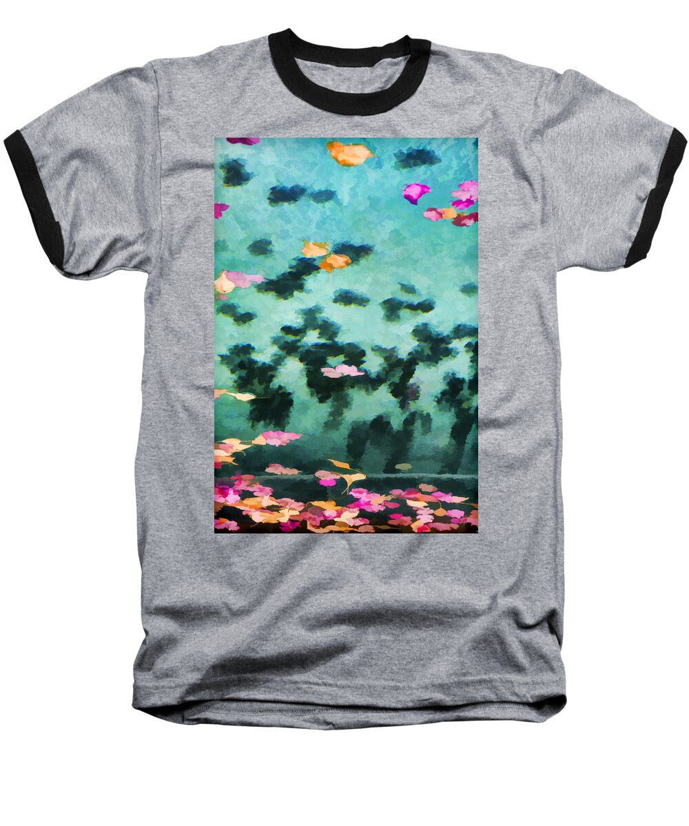 Swimming Pool Baseball T-Shirt featuring the photograph Swirling Leaves and Petals 2 by Scott Campbell