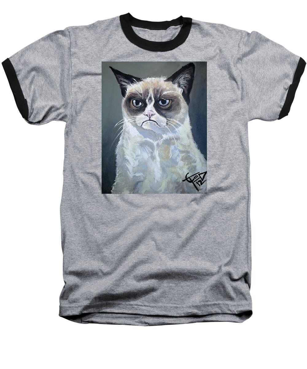 Grumpy Cat Baseball T-Shirt featuring the painting Tard - Grumpy Cat by Tom Carlton