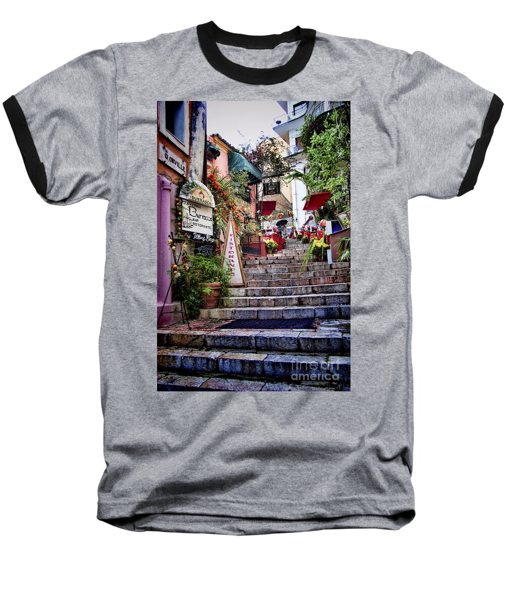 Sicily Baseball T-Shirt featuring the photograph Taormina Steps Sicily by David Smith
