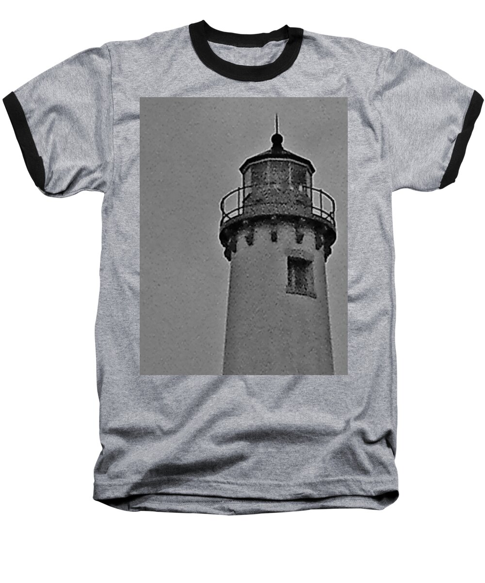 Light Houst Baseball T-Shirt featuring the photograph Tawas Point in the rain by Daniel Thompson