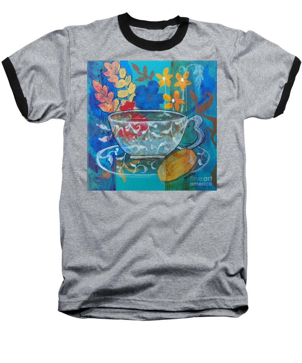 Tea Cup Baseball T-Shirt featuring the painting Tea With Biscuit by Robin Pedrero