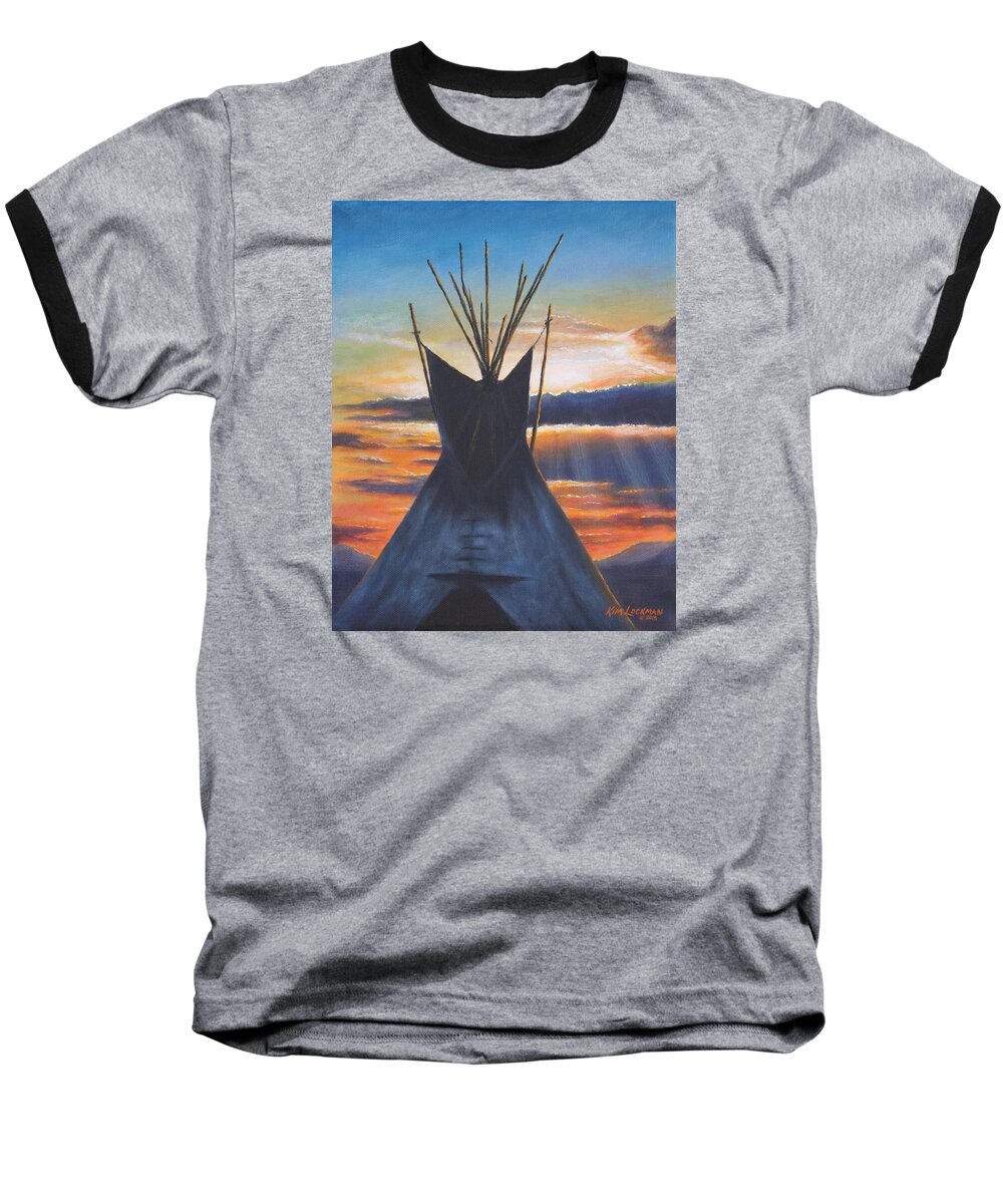 Teepee Baseball T-Shirt featuring the painting Teepee at Sunset Part 1 by Kim Lockman