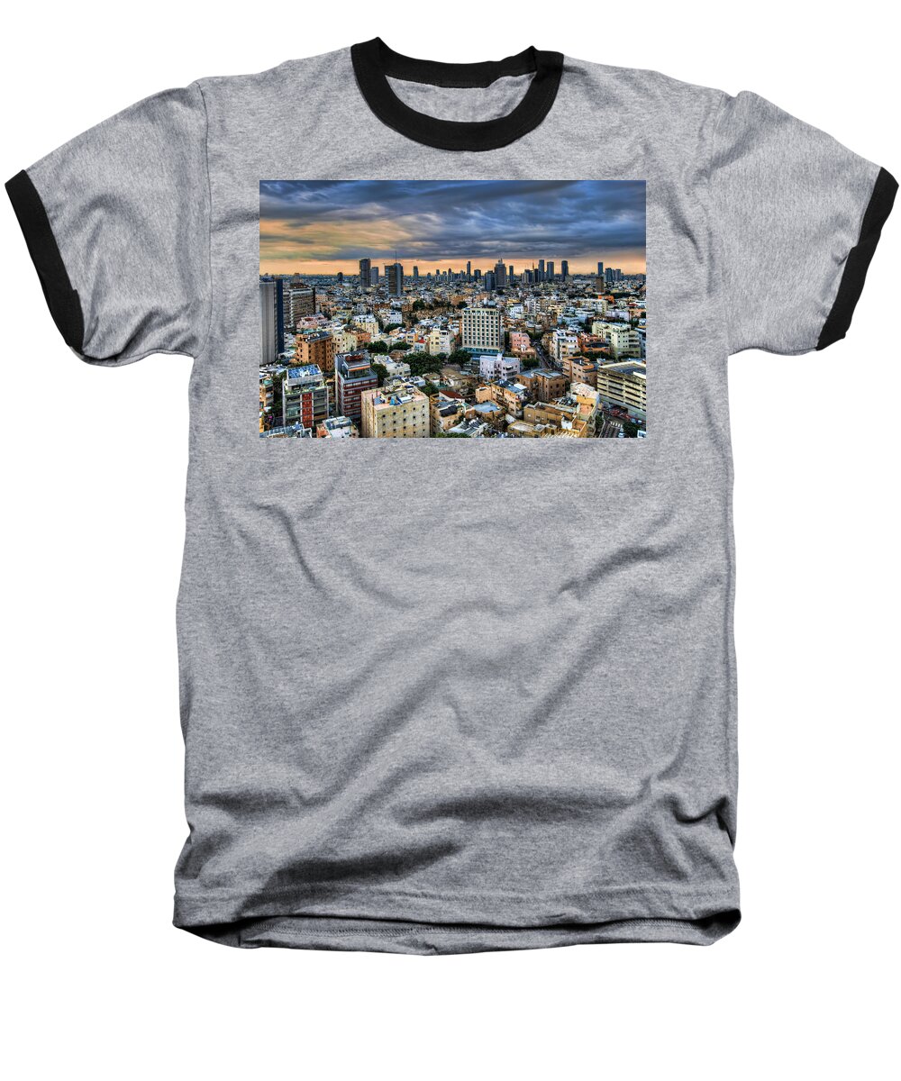 Ronsho Baseball T-Shirt featuring the photograph Tel Aviv skyline winter time by Ron Shoshani
